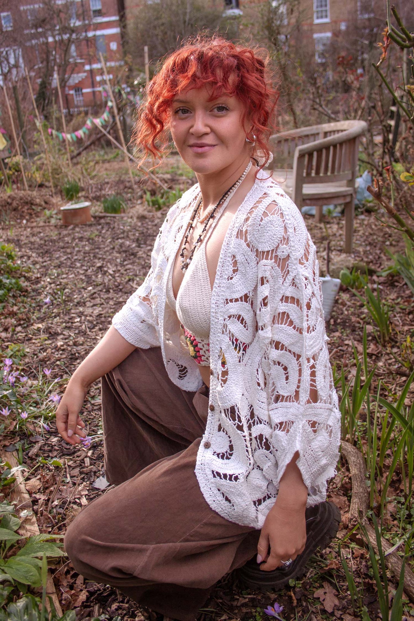 Open Knit Crochet Batwing Cardigan