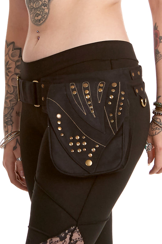 Large Leaf Festival Pocket Belt with Studs - Leaf Stud Belt (AYALEB) by Altshop UK