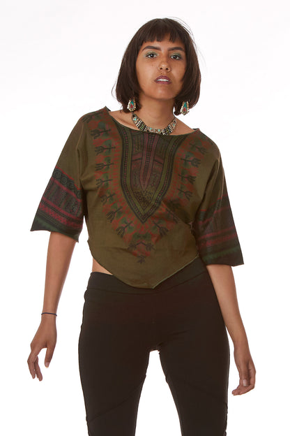 African Batwing Crop Top, Hippy Cropped Dashiki Teeshirt
