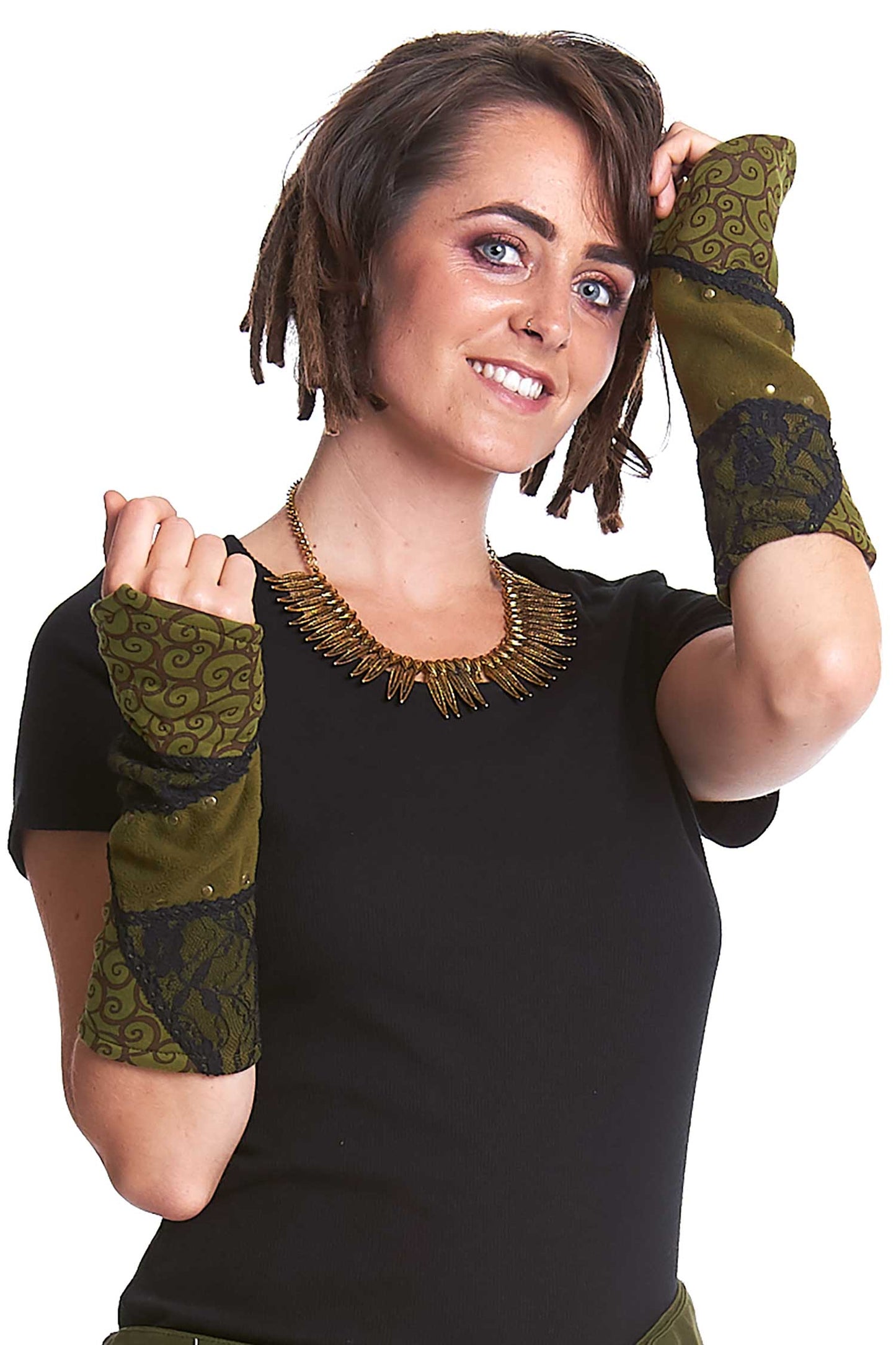 Swirly Pixie Armwarmers with Lace and Studs