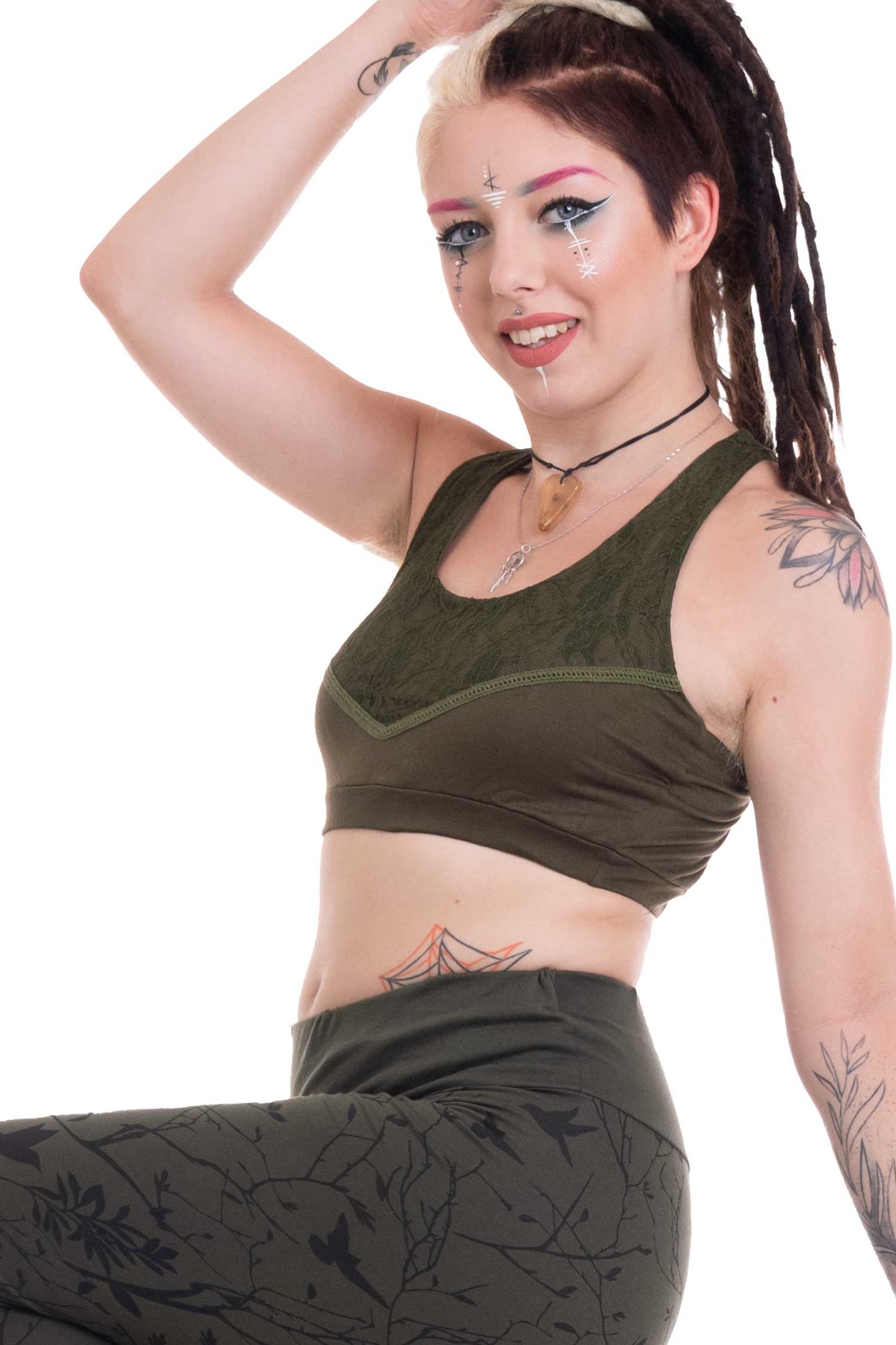 Lace & Cotton Yoga Bra with Crossover Back - Lace Interlock Bra (ROKINCH) by Altshop UK