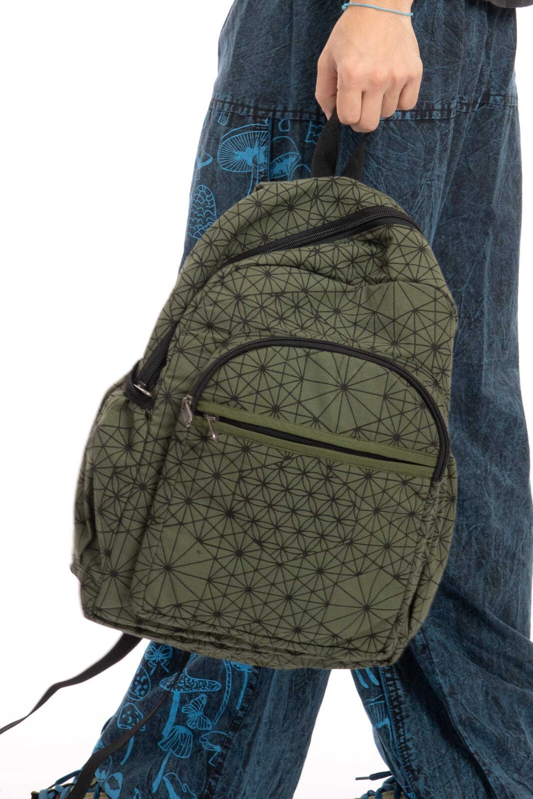 Hippie Geo Flower of Life Rucksack Bag in Army