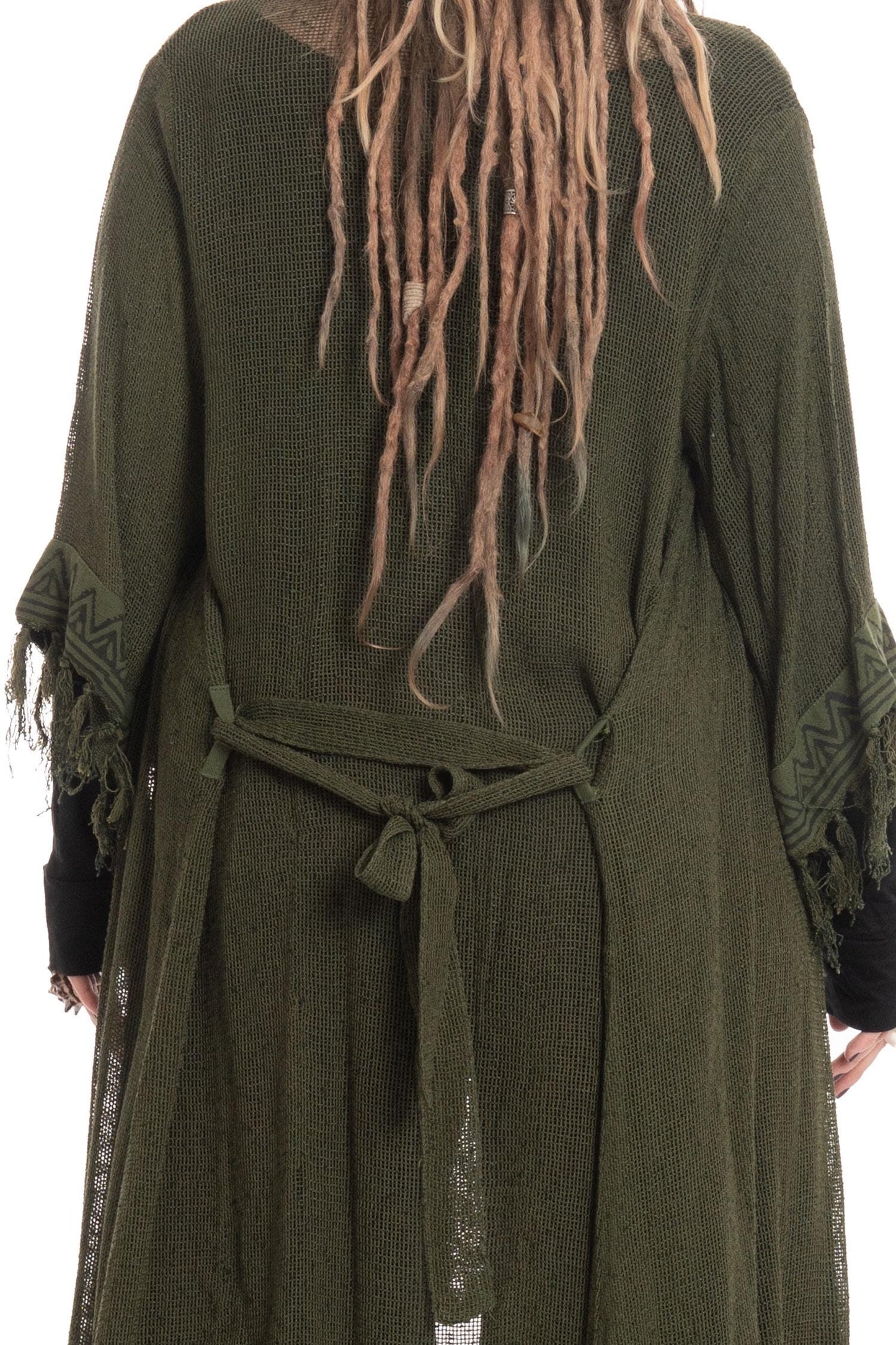 Sheer Hand Block Print Tribal Hippy Beach Kimono in Black for Boho Gothic Woman