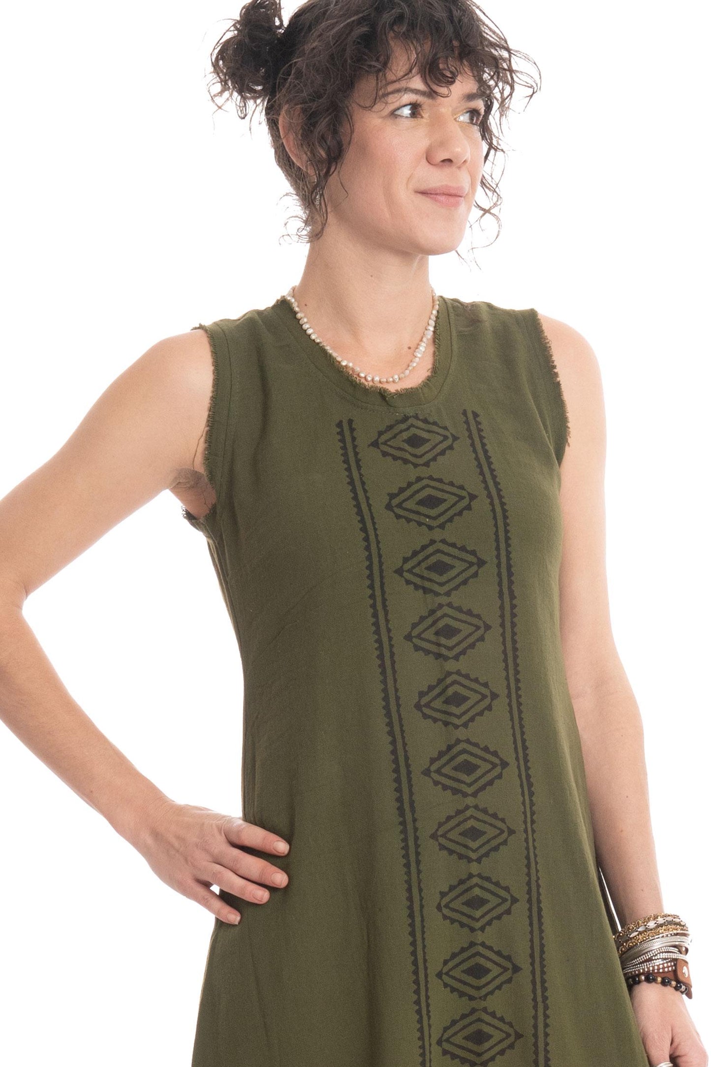 Hand Blocked Tribal Goa Natural Dress for Bohemian Hippy Woman