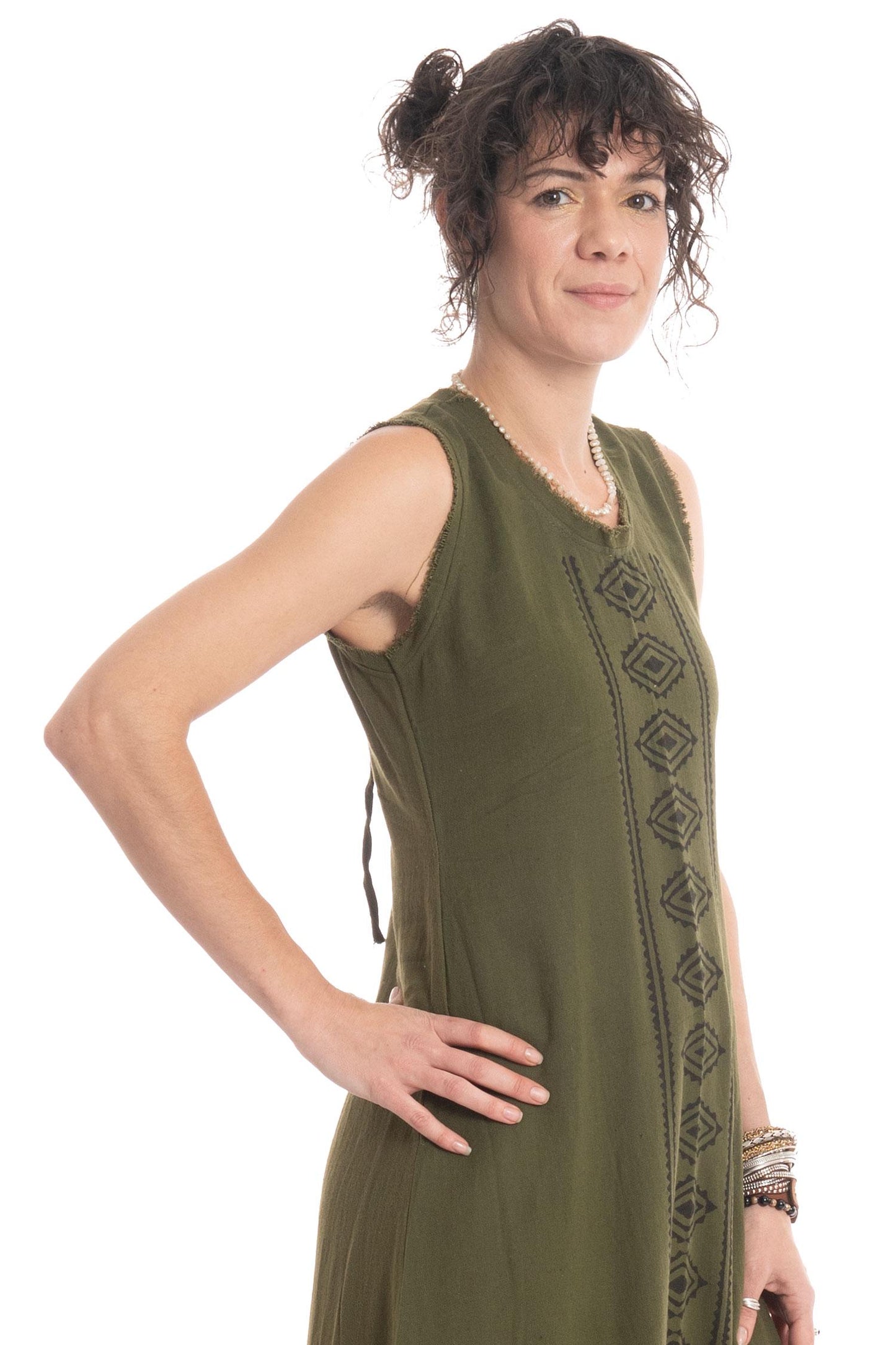 Hand Blocked Tribal Goa Natural Dress for Bohemian Hippy Woman