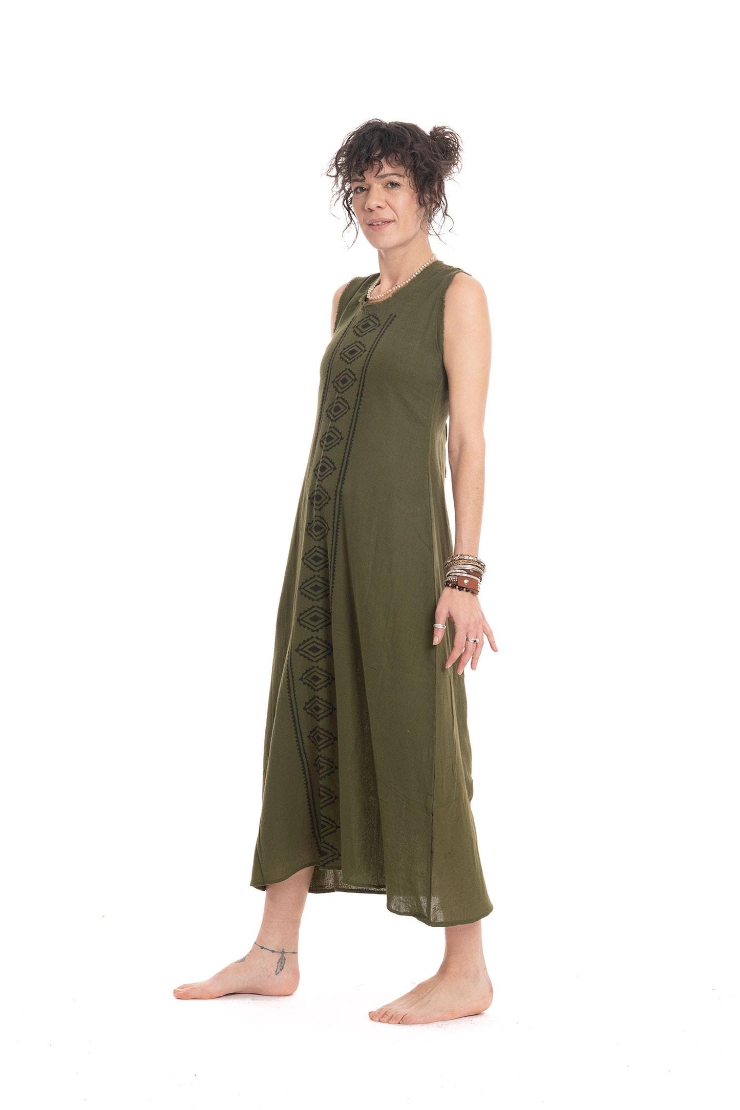 Hand Blocked Tribal Goa Natural Dress for Bohemian Hippy Woman