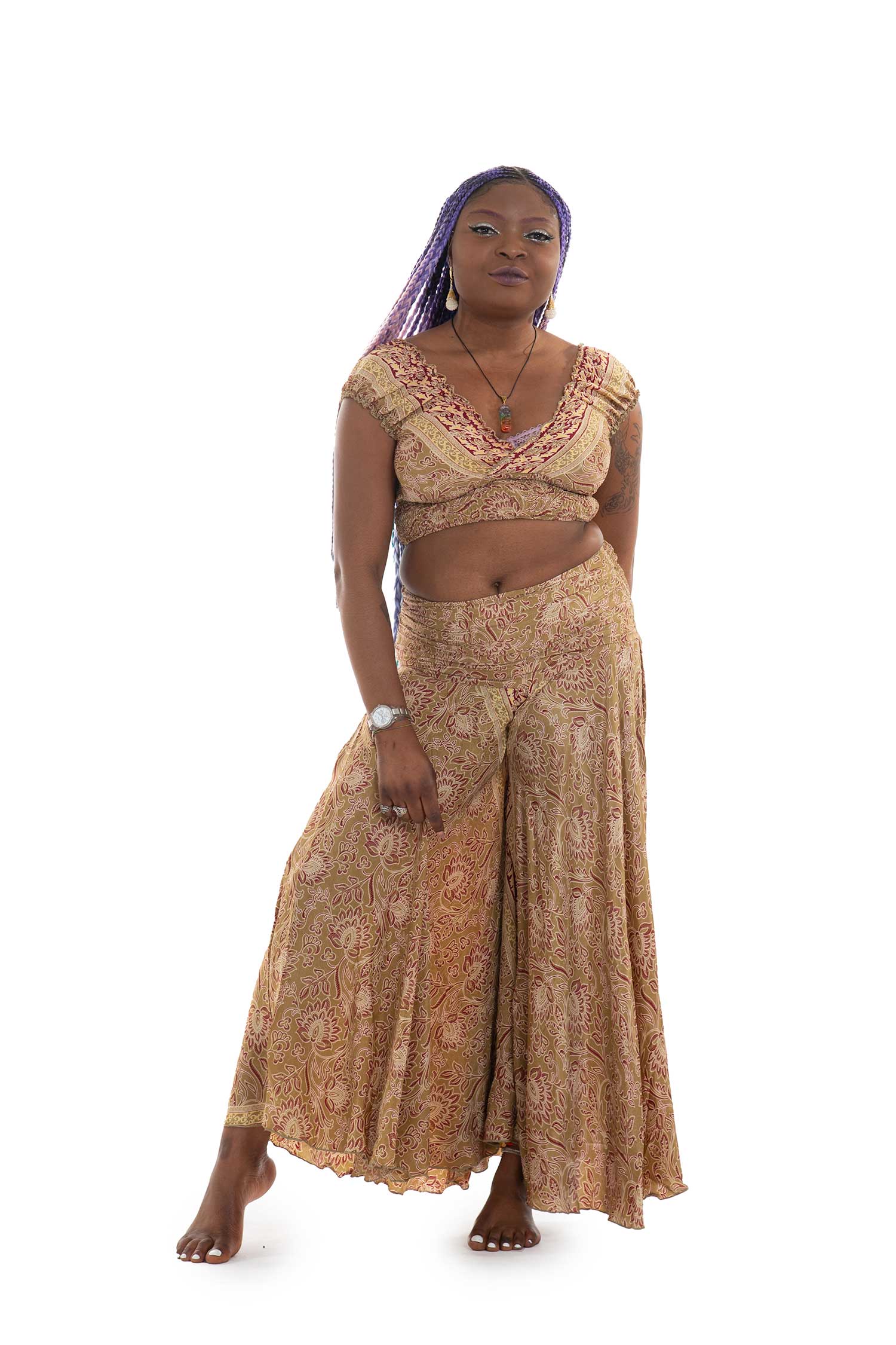 Floaty Boho Crop Top and Palazzo Pants Set - Umbrella Set (RSUMBS) by Altshop UK