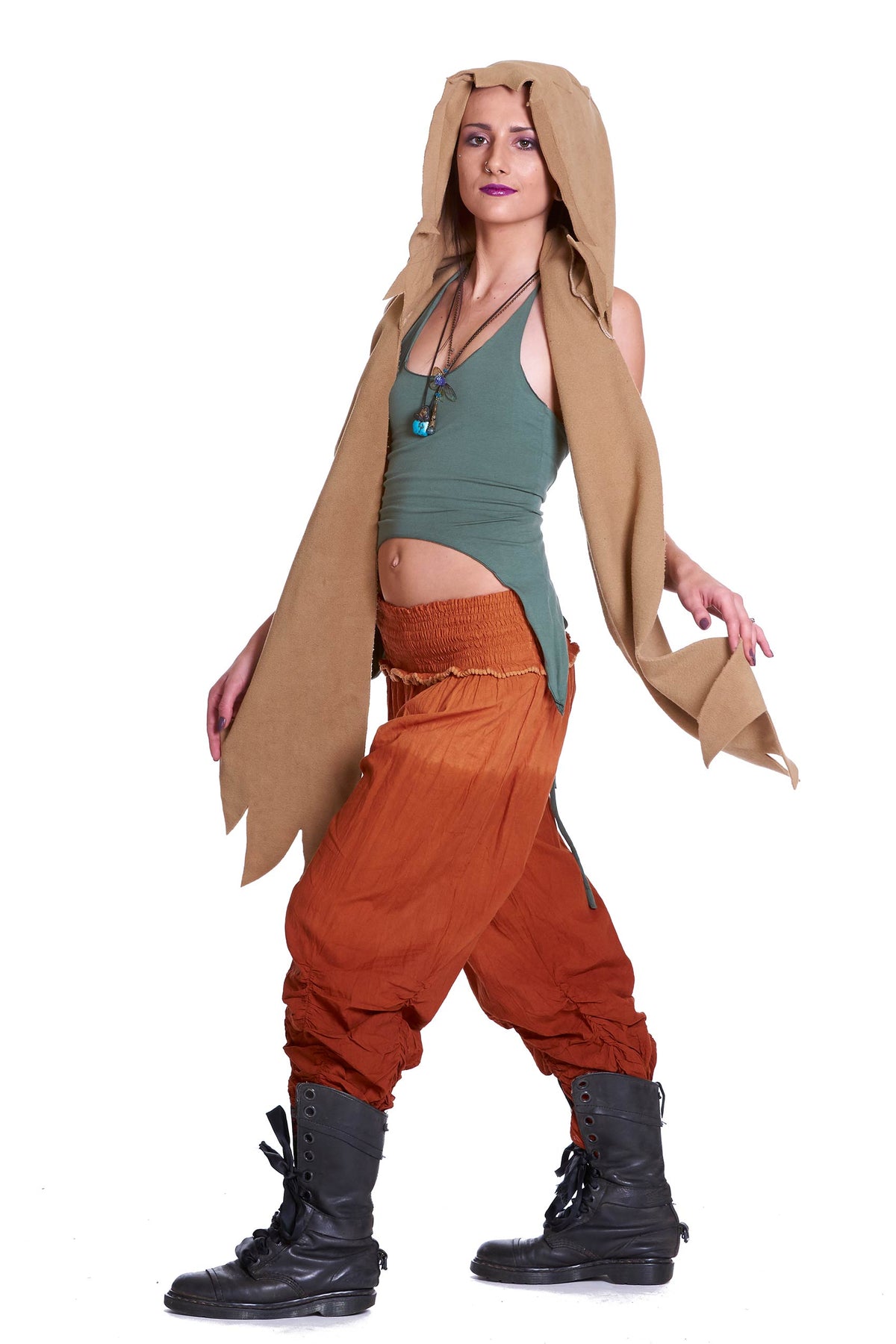 Hooded Hippie Trance Fleece Scarf, Elf Festival Pixie Scarf