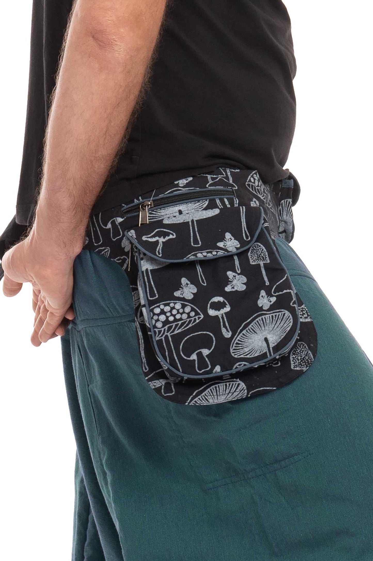 Mushroom Print Unisex Pocket Belt, Hippy Festival Clothing, Festival Utility Bag