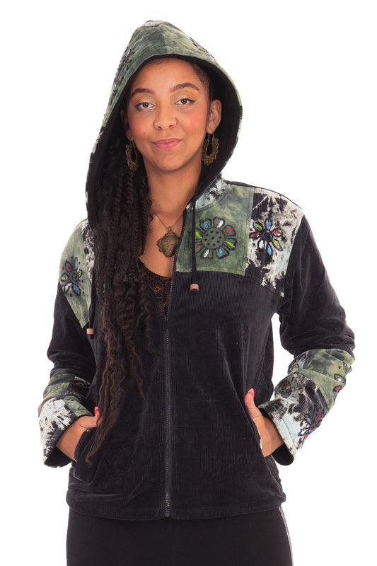 Unisex Corduroy Tie-Dye Block-Printed Jacket – Boho Festival Hoodie