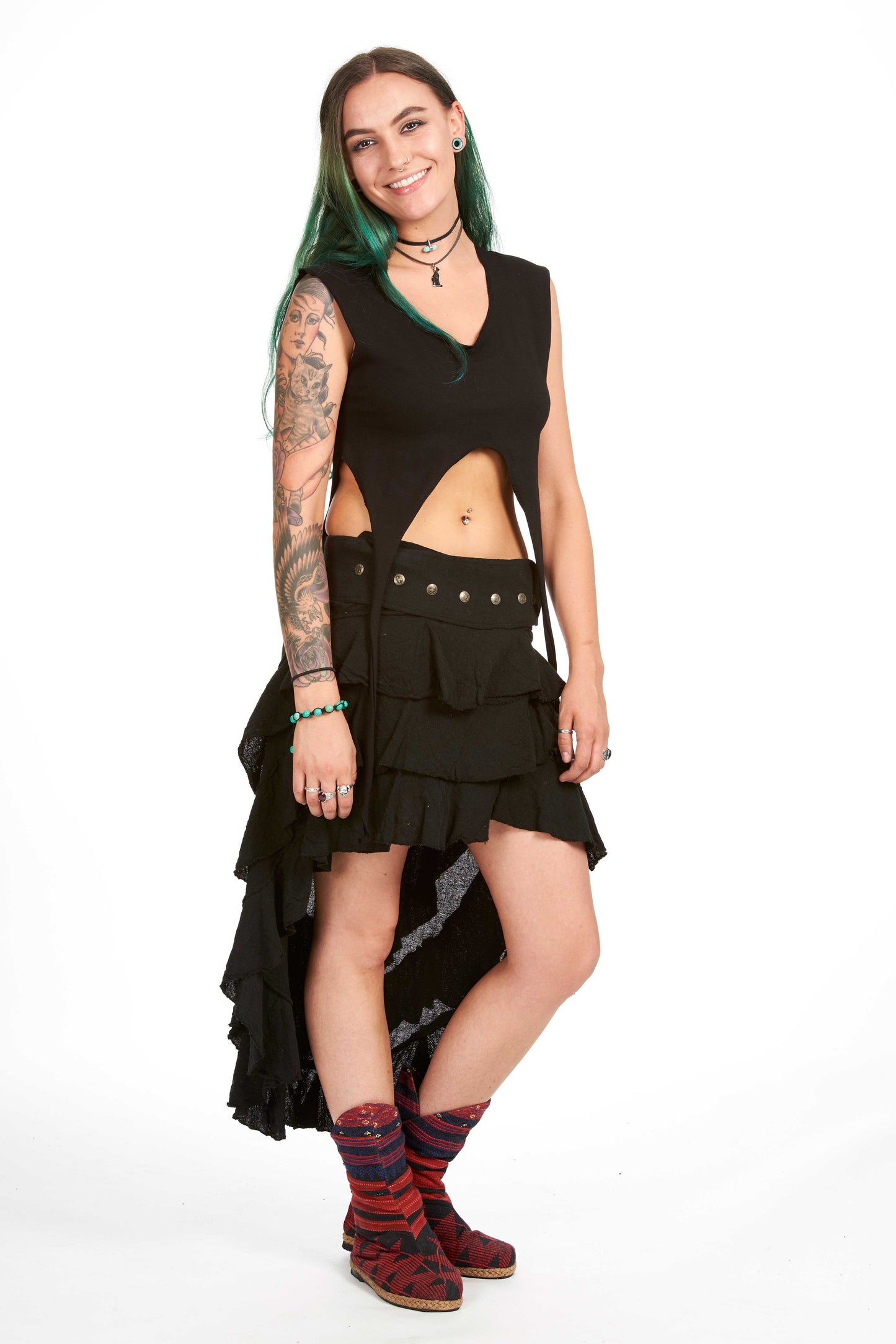 Boho High-Low Skirt, natural bohemian Goa goddess skirt - Wendy Skirt (DEVWENS) by Altshop UK