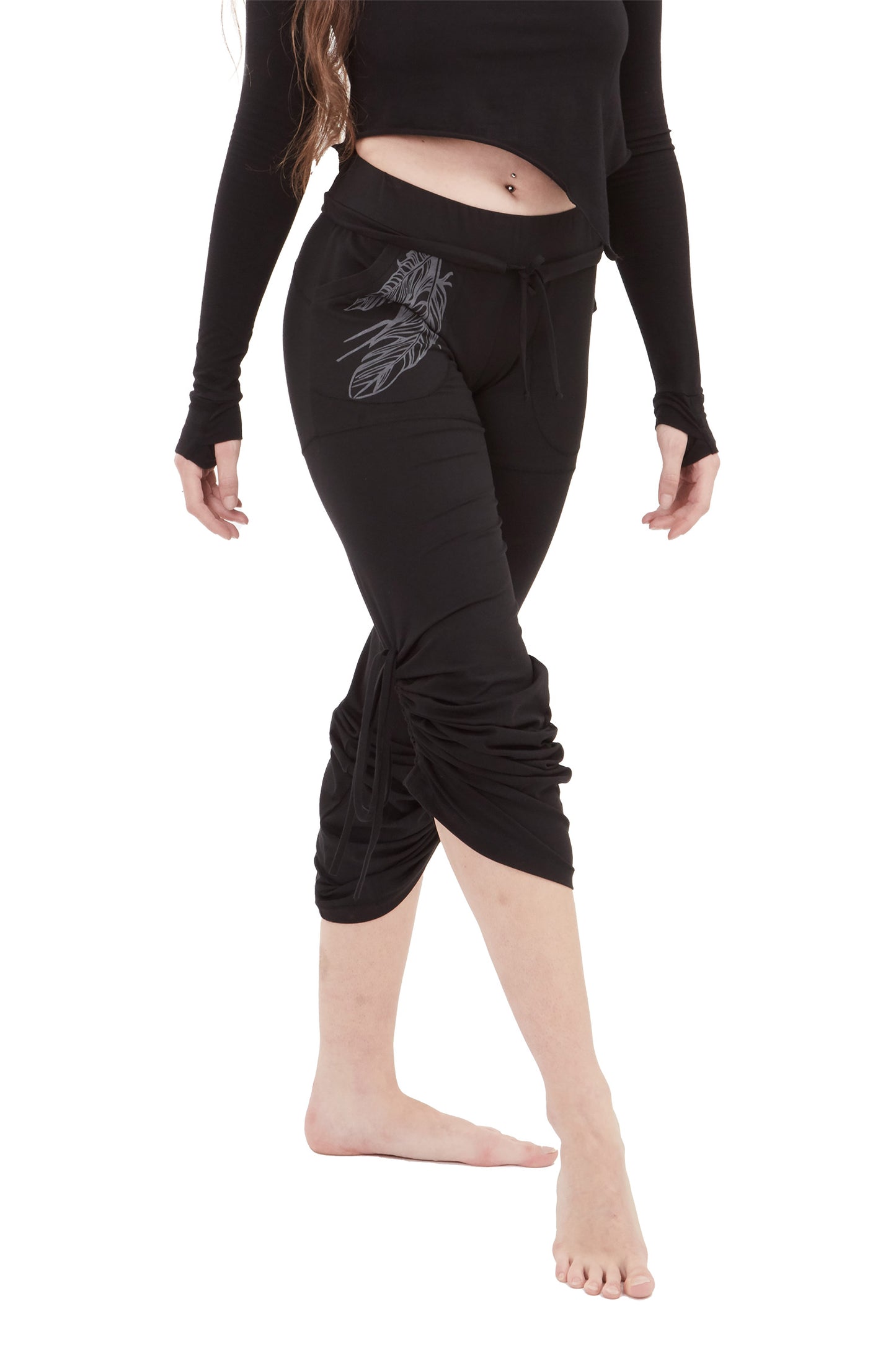 Organic Cotton Yoga Pants, Feather Print Lounge Trousers - Feather Trousers (TLP204) by Altshop UK