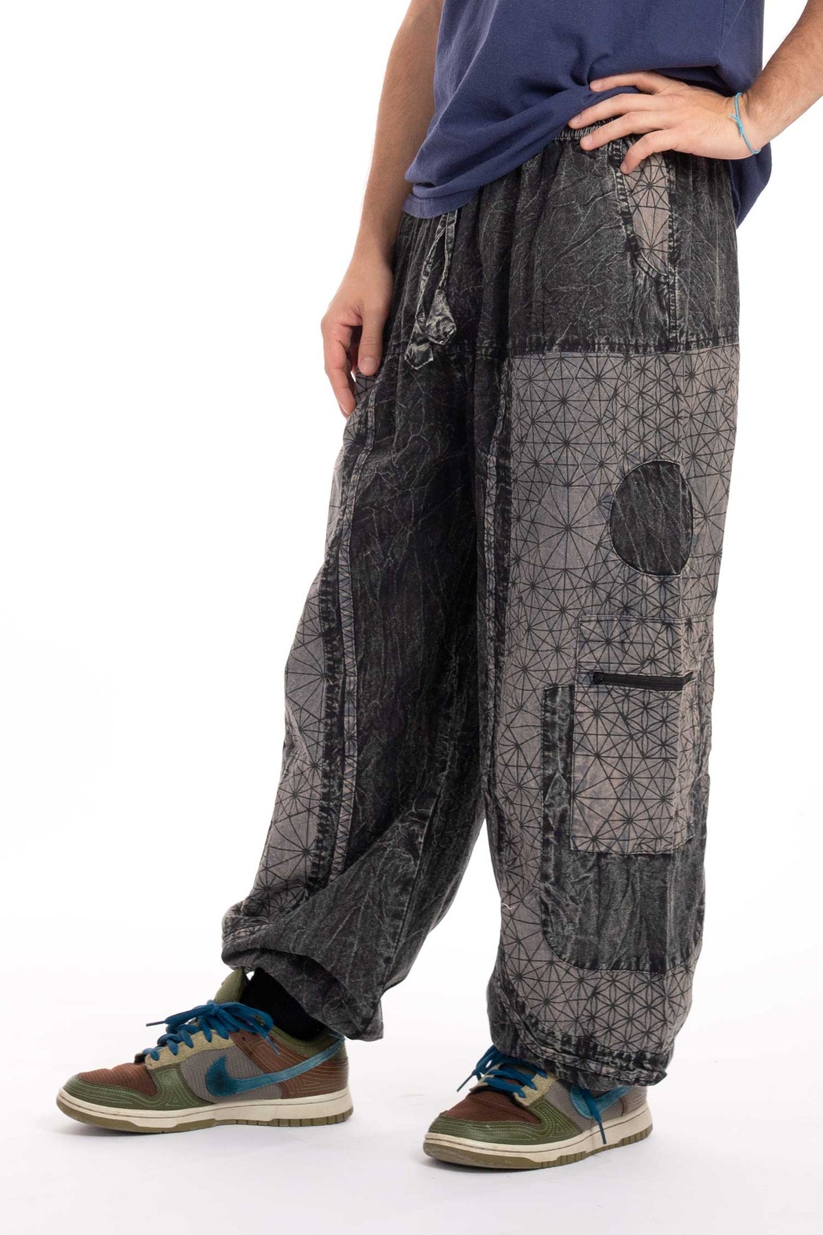 Unisex Flower Of Life Geometric Trousers - Triangle Geo Trousers (RGTRITS) by Altshop UK