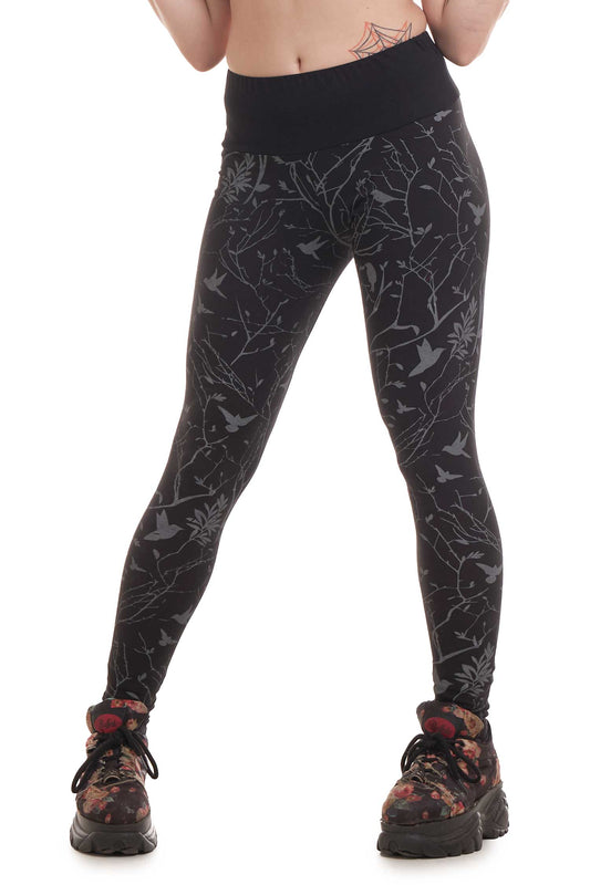 Sparrow Bird Print Leggings, Cotton Yoga Leggings - Lilo Leggings (WTR5238) by Altshop UK