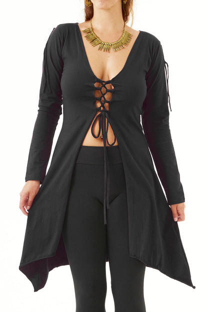 Pixie Cardigan with Front Tie and Woven Back