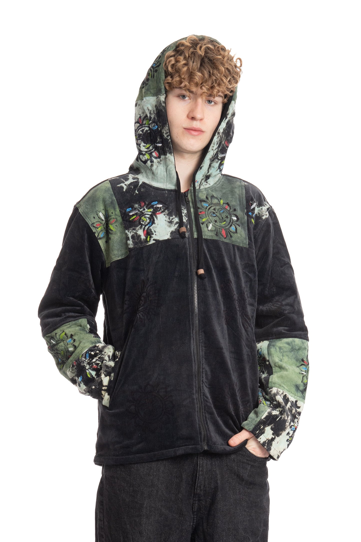 Unisex Corduroy Tie Dye Block Printed Hippie Jacket
