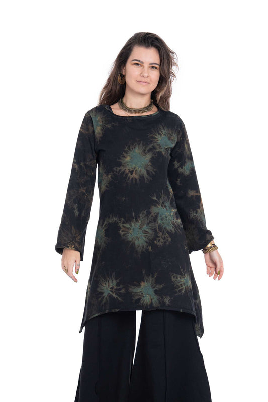 Tie Dye Tunic Dress in Black — available in sizes S, M, L, XL, 2XL
