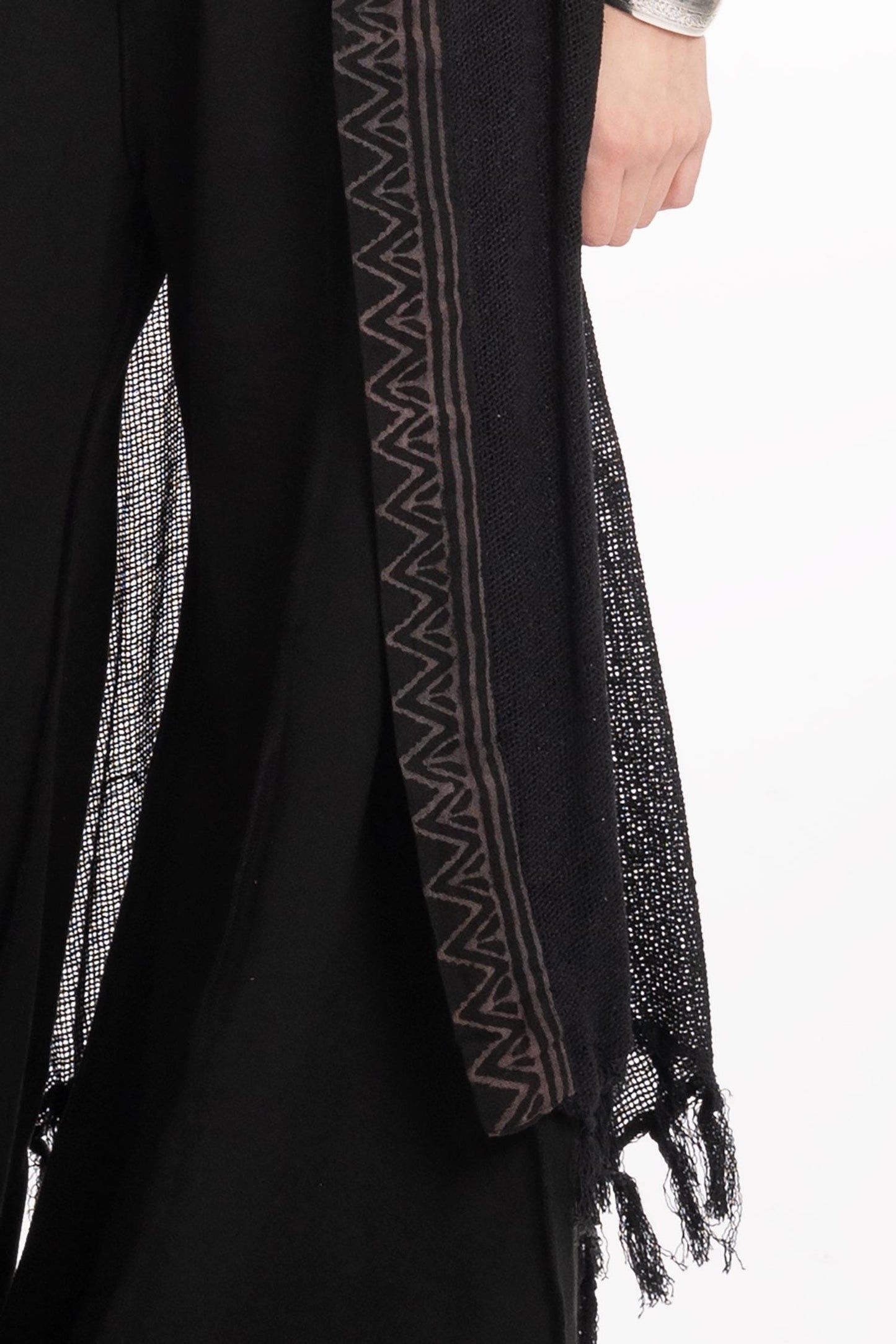 Sheer Hand Block Print Tribal Hippy Beach Kimono in Black for Boho Gothic Woman