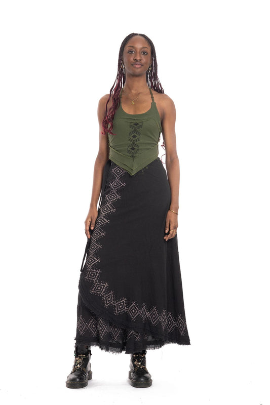 Hand Block Printed Goa Boho Hippy Jute Wrap Skirt