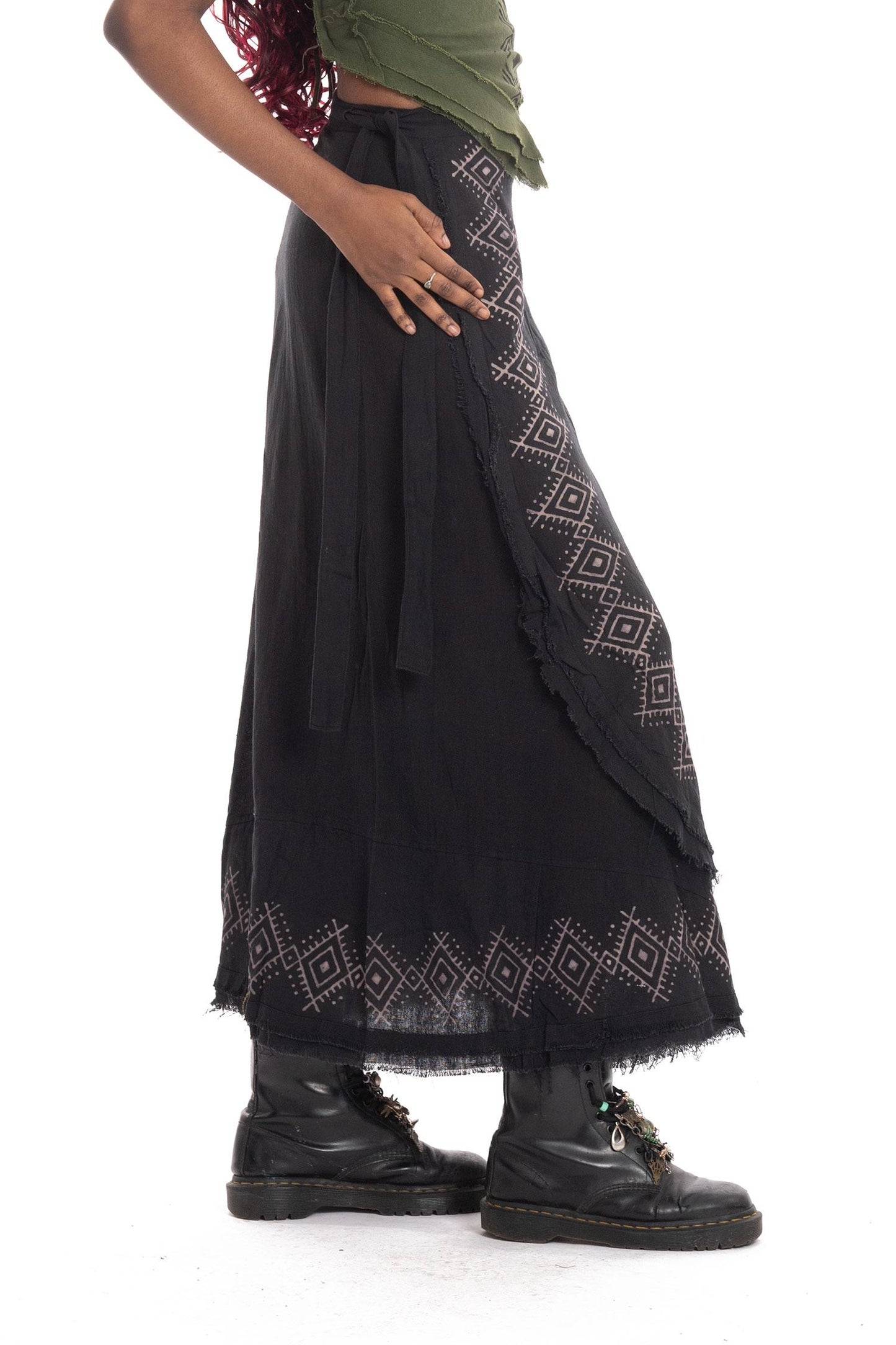 Hand Block Printed Goa Boho Hippy Jute Wrap Skirt