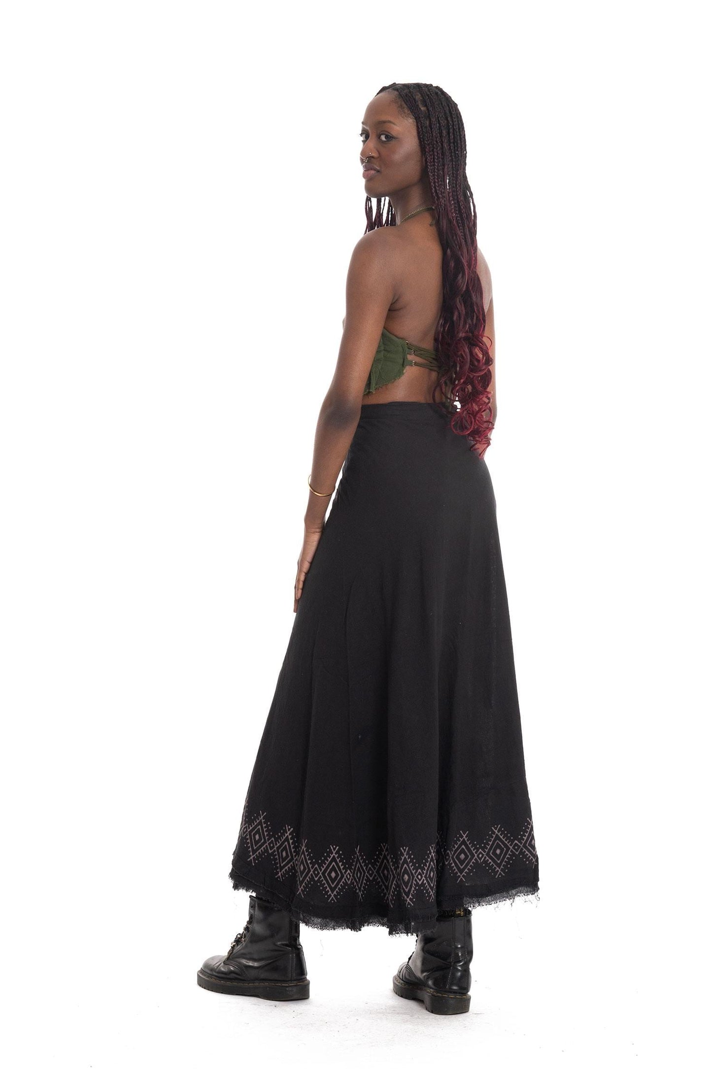 Hand Block Printed Goa Boho Hippy Jute Wrap Skirt