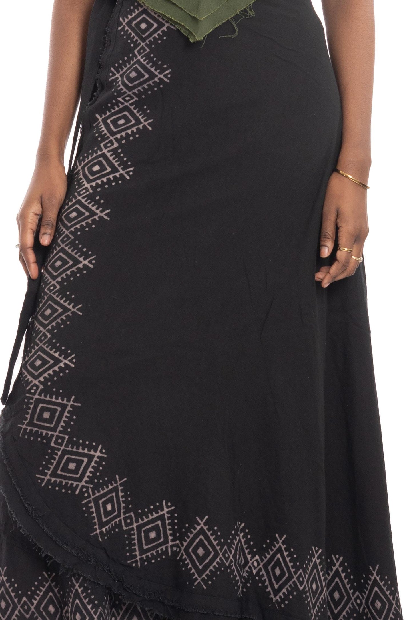 Hand Block Printed Goa Boho Hippy Jute Wrap Skirt