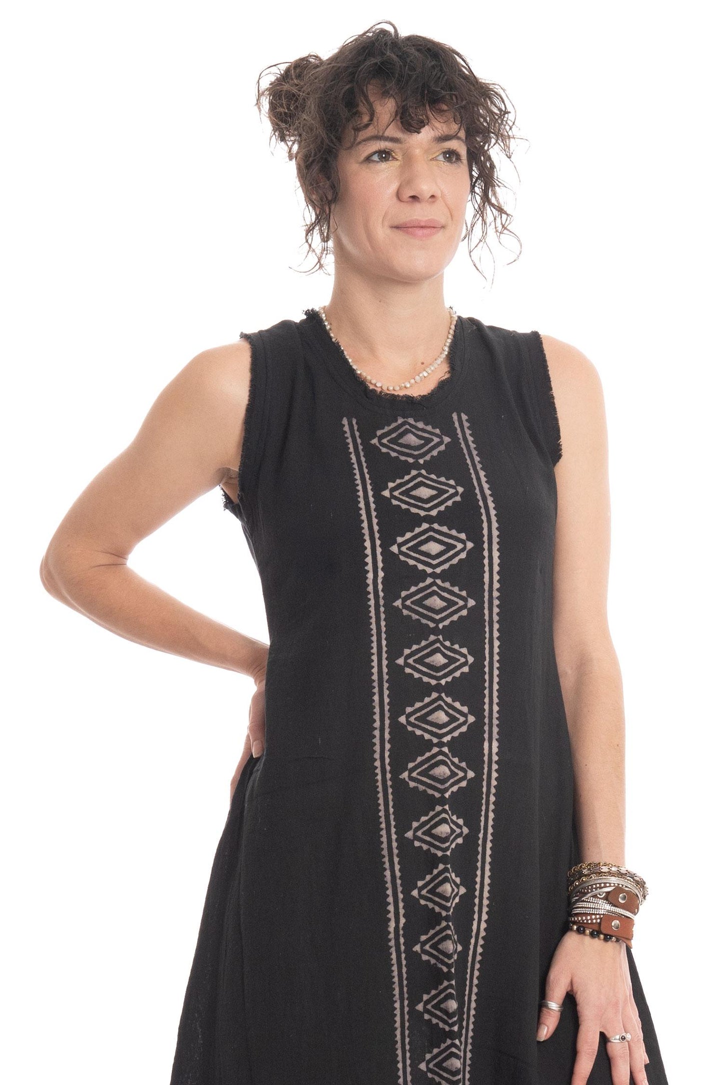 Hand Blocked Tribal Goa Natural Dress for Bohemian Hippy Woman