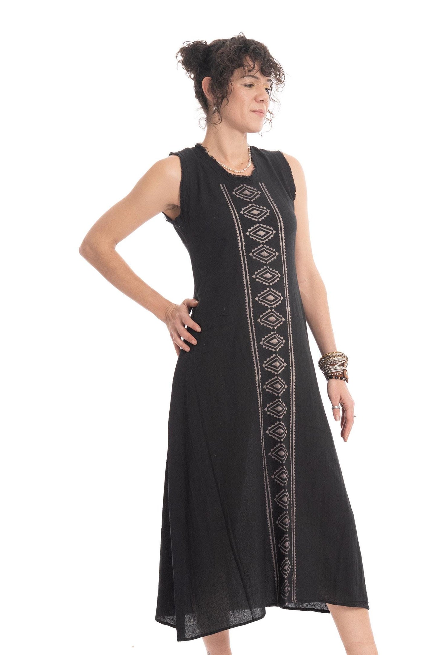 Hand Blocked Tribal Goa Natural Dress for Bohemian Hippy Woman