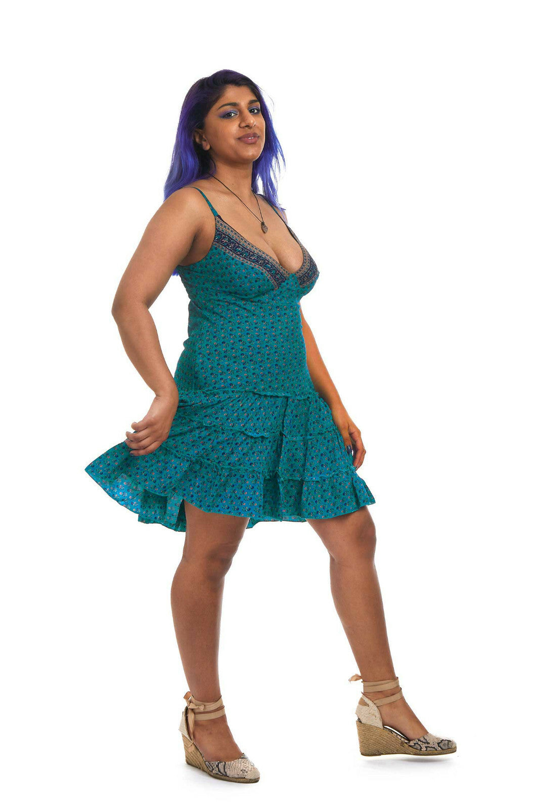 Babydoll Summer Dress in Blue Flowers — available in sizes S-M, M-L