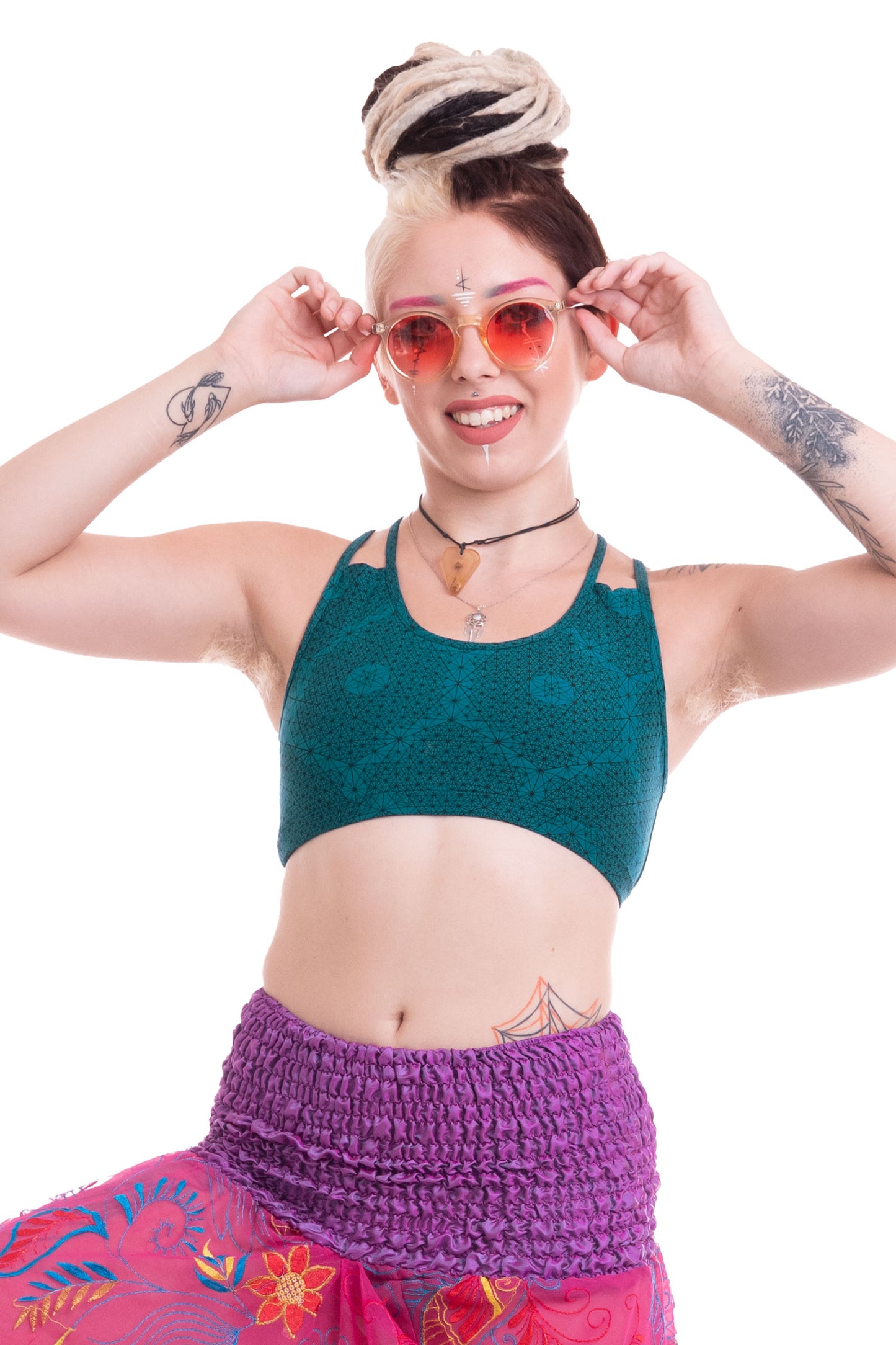 Sacred Geometry Yoga Bra, Geometric Shipibo Patterned Bralette - Geo Print Yoga Top (ROKGPYT) by Altshop UK