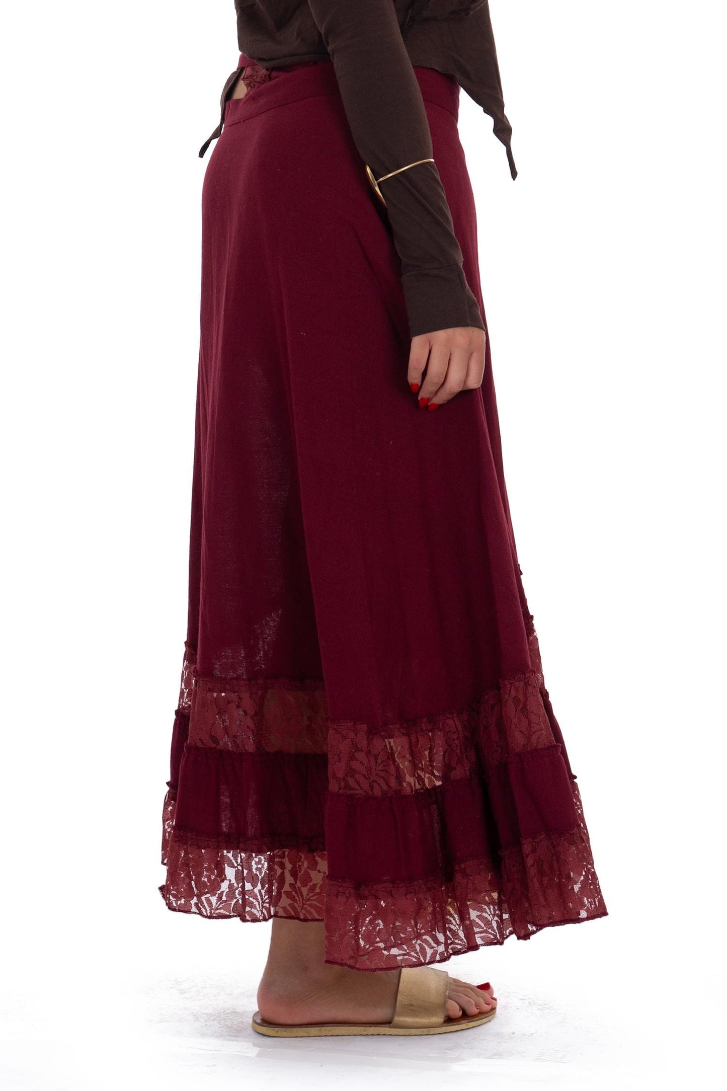 Dark Red Cotton Lace Wrap Skirt