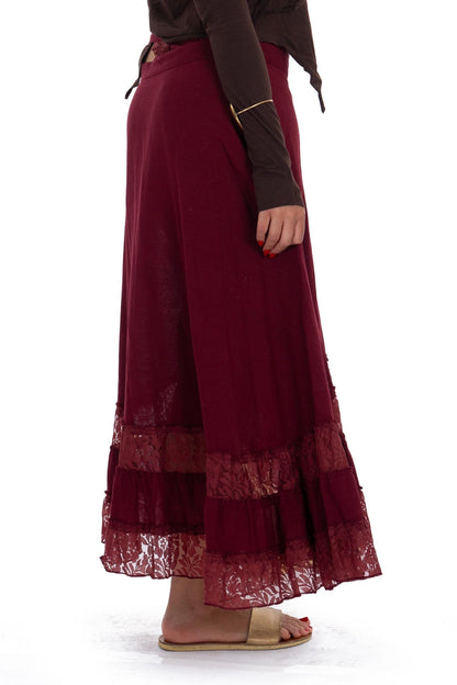 Dark Red Cotton Lace Wrap Skirt