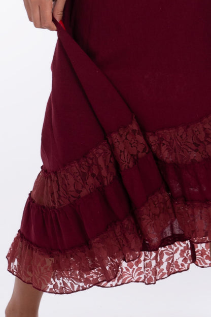 Dark Red Cotton Lace Wrap Skirt