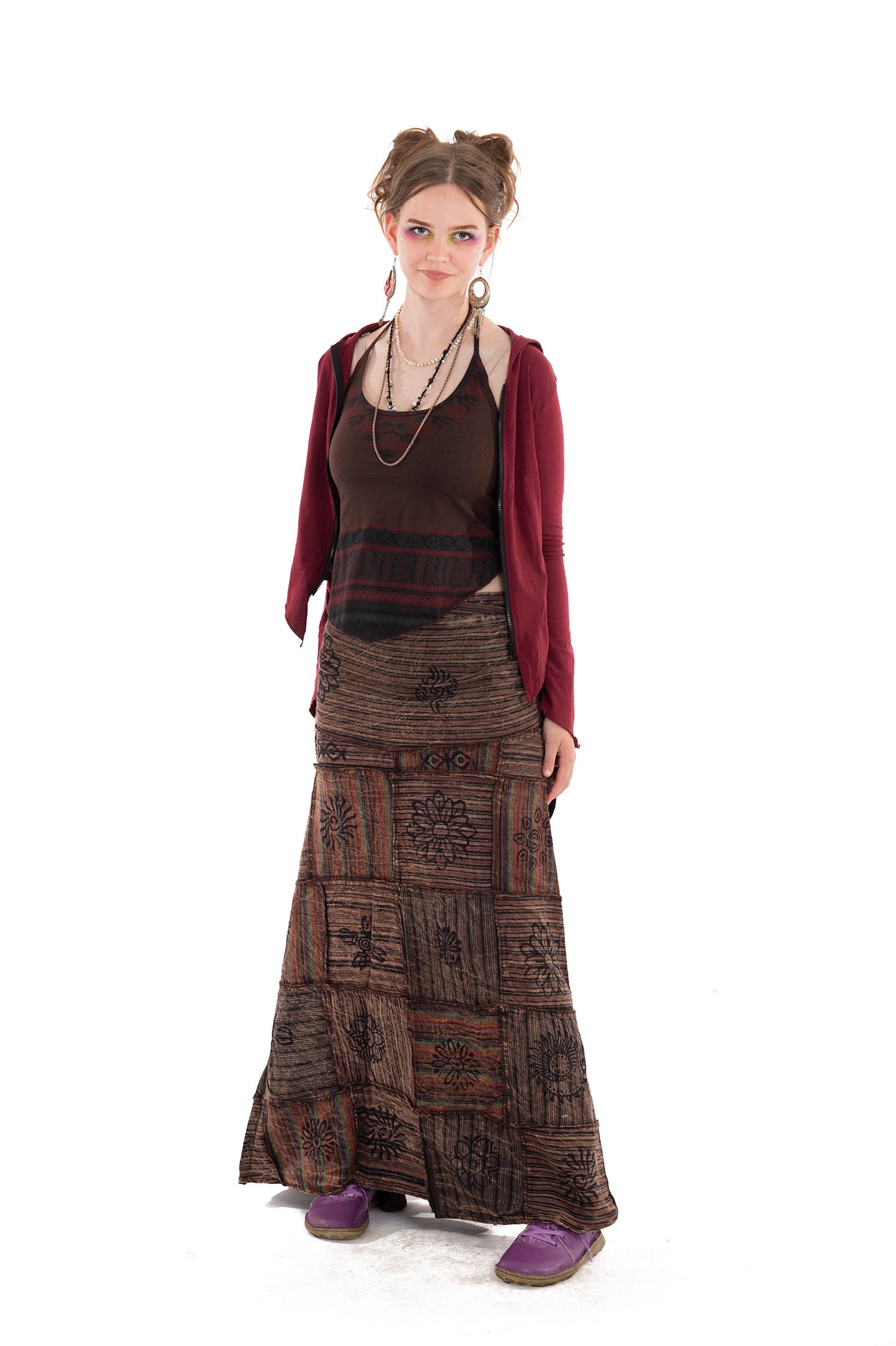 Long Earthy Patchwork Skirt