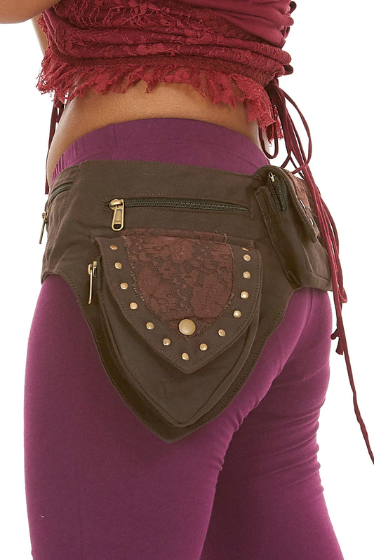 Sturdy Festival Pocket Belt with Lace and Studs