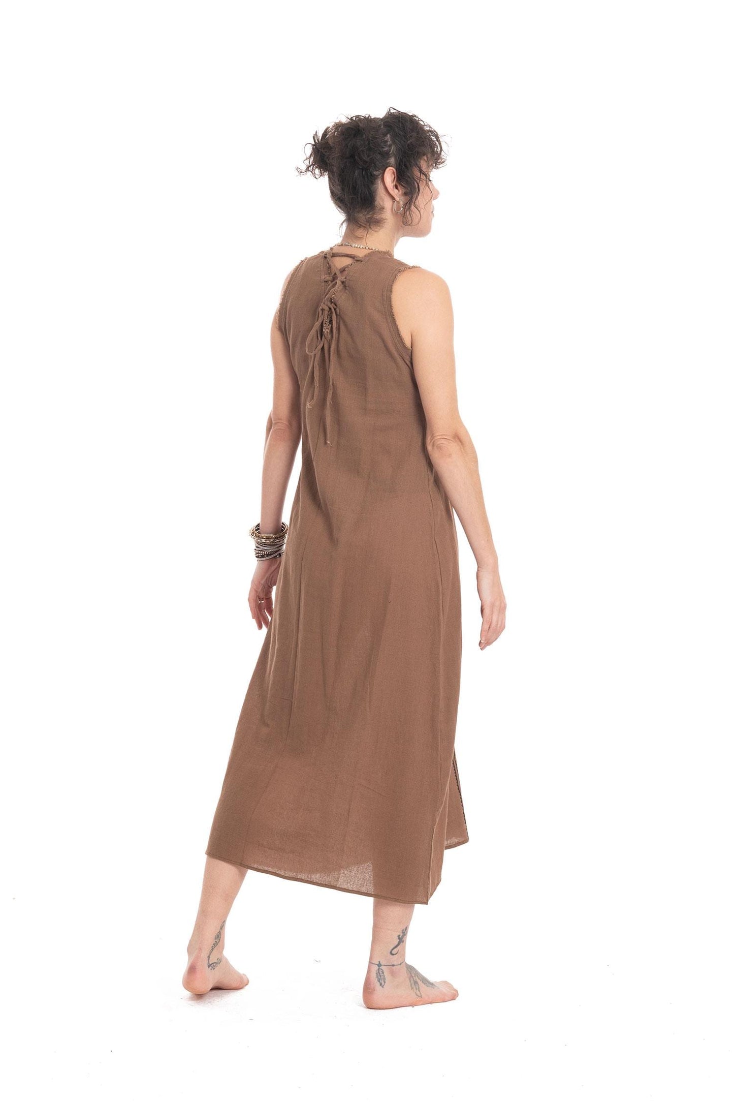 Hand Blocked Tribal Goa Natural Dress for Bohemian Hippy Woman
