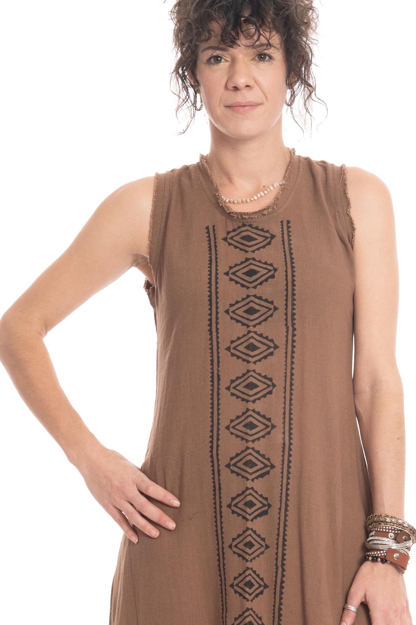 Hand Blocked Tribal Goa Natural Dress for Bohemian Hippy Woman
