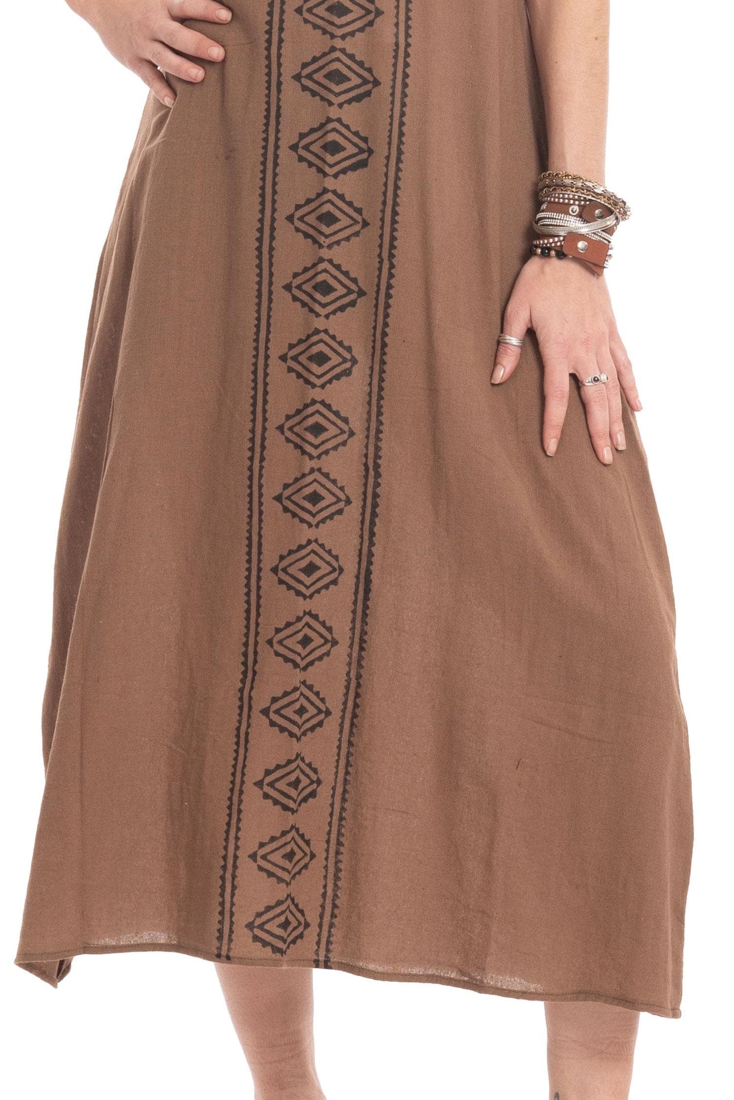 Hand Blocked Tribal Goa Natural Dress for Bohemian Hippy Woman