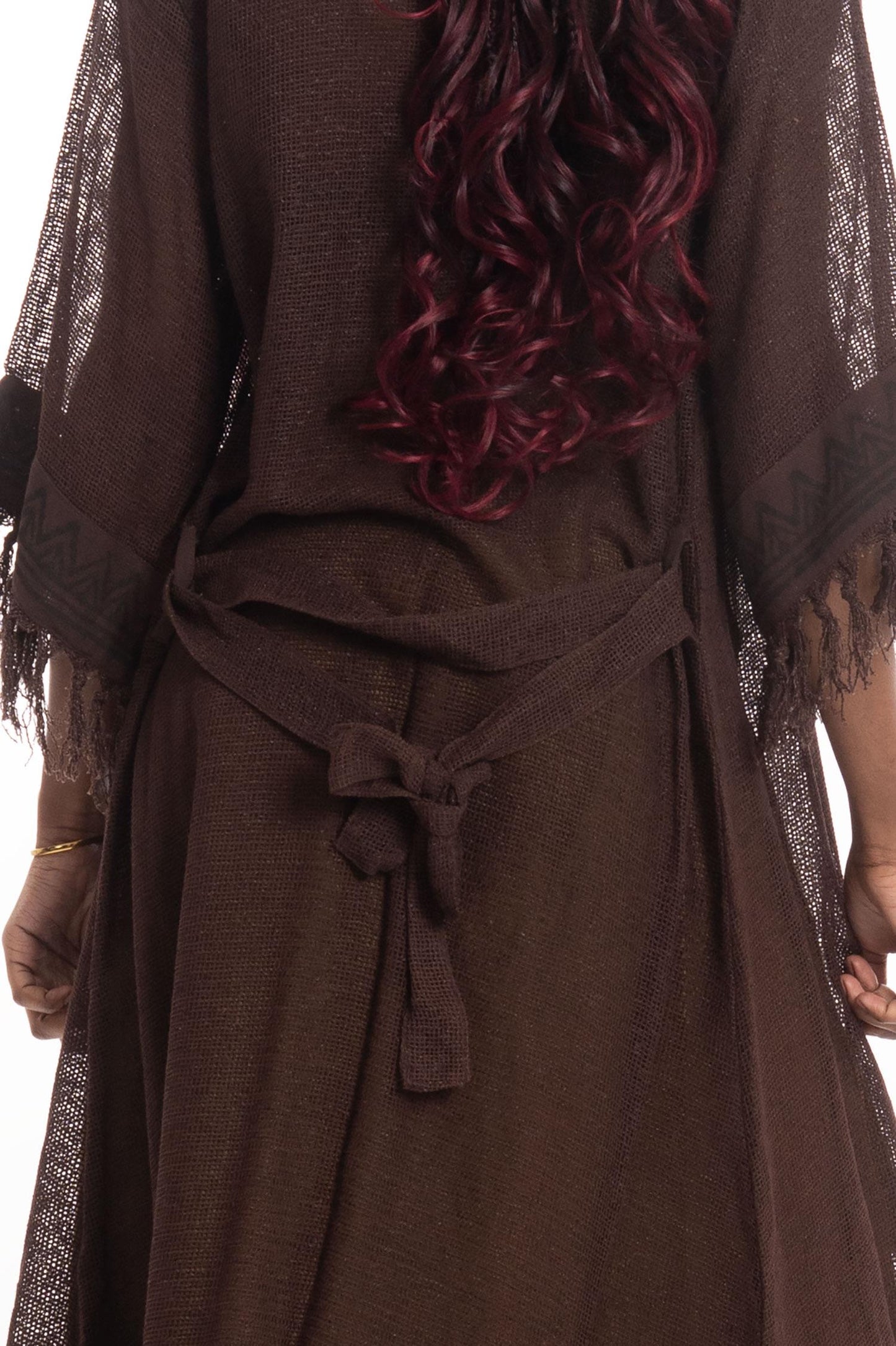 Sheer Hand Block Print Tribal Hippy Beach Kimono in Black for Boho Gothic Woman