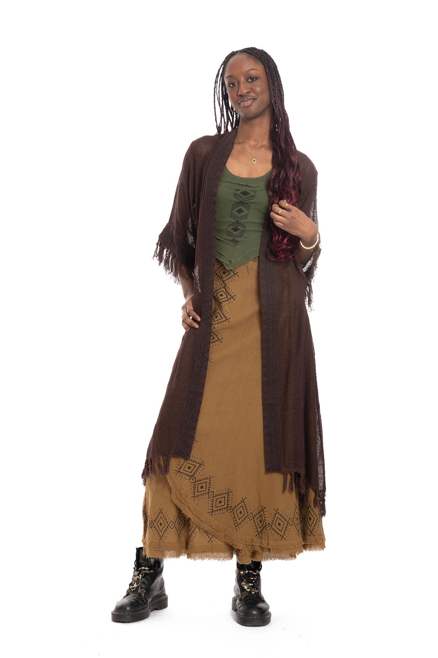 Sheer Hand Block Print Tribal Hippy Beach Kimono in Black for Boho Gothic Woman