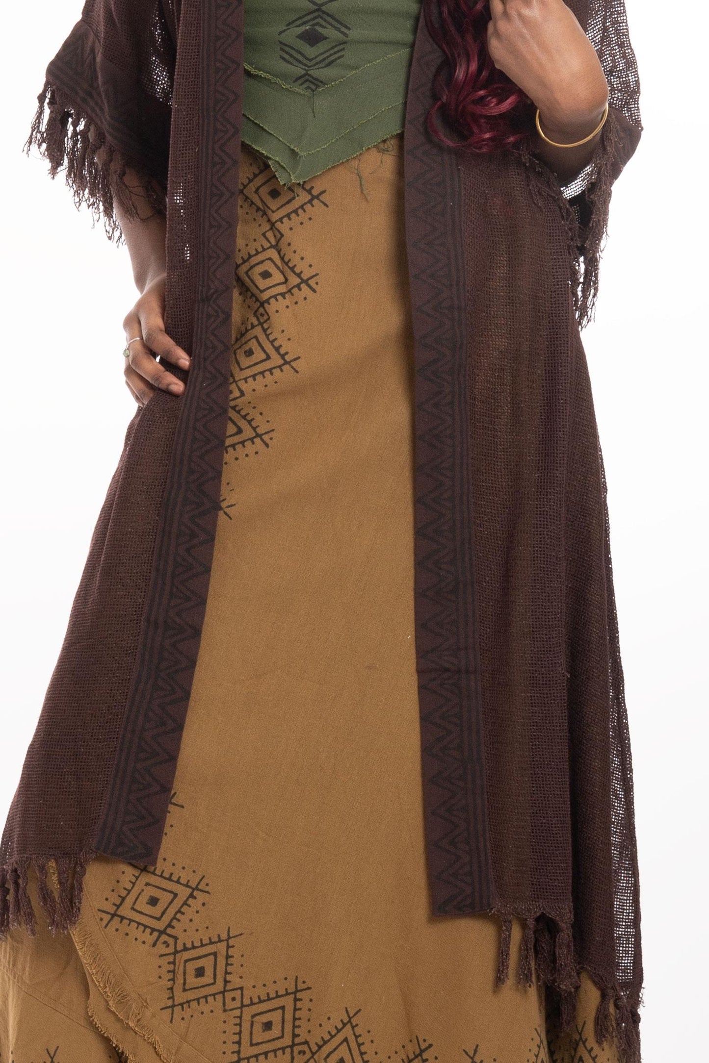 Sheer Hand Block Print Tribal Hippy Beach Kimono in Black for Boho Gothic Woman