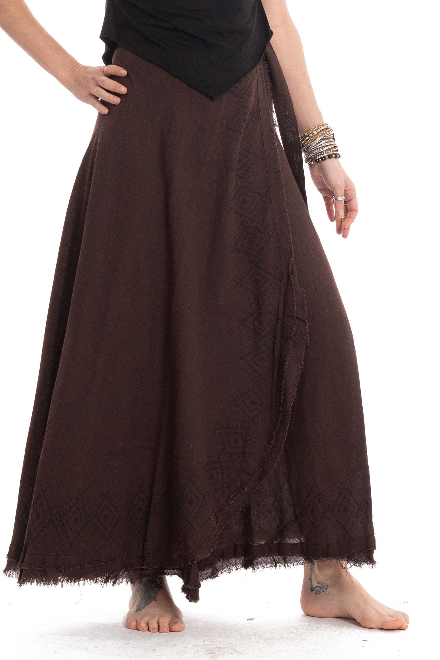 Hand Block Printed Goa Boho Hippy Jute Wrap Skirt