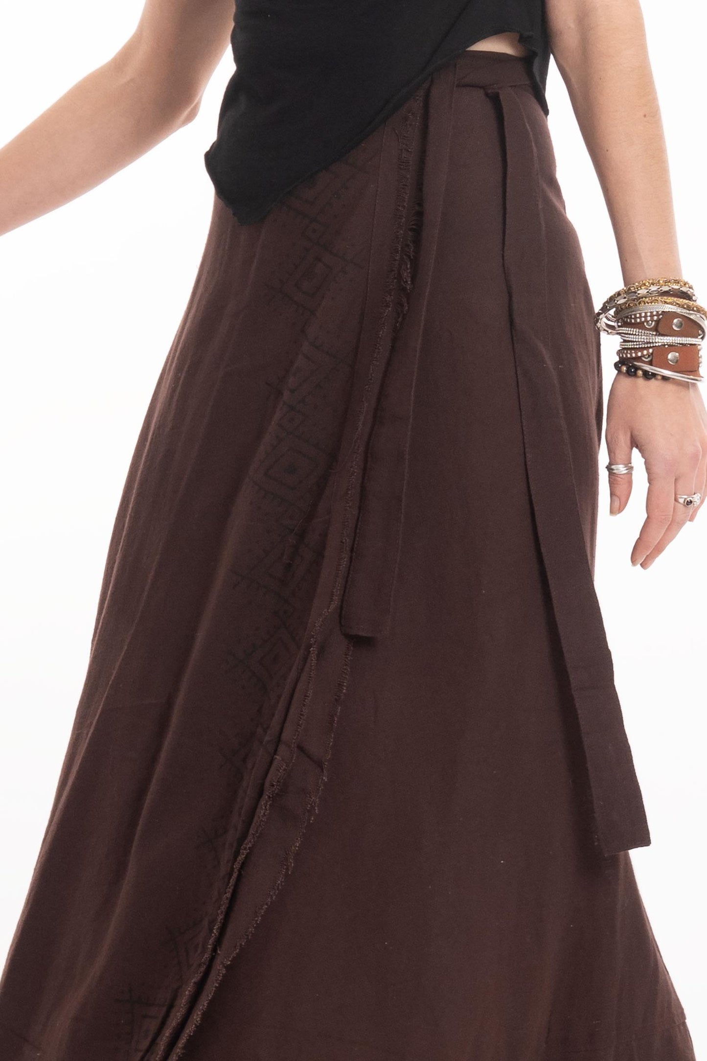 Hand Block Printed Goa Boho Hippy Jute Wrap Skirt