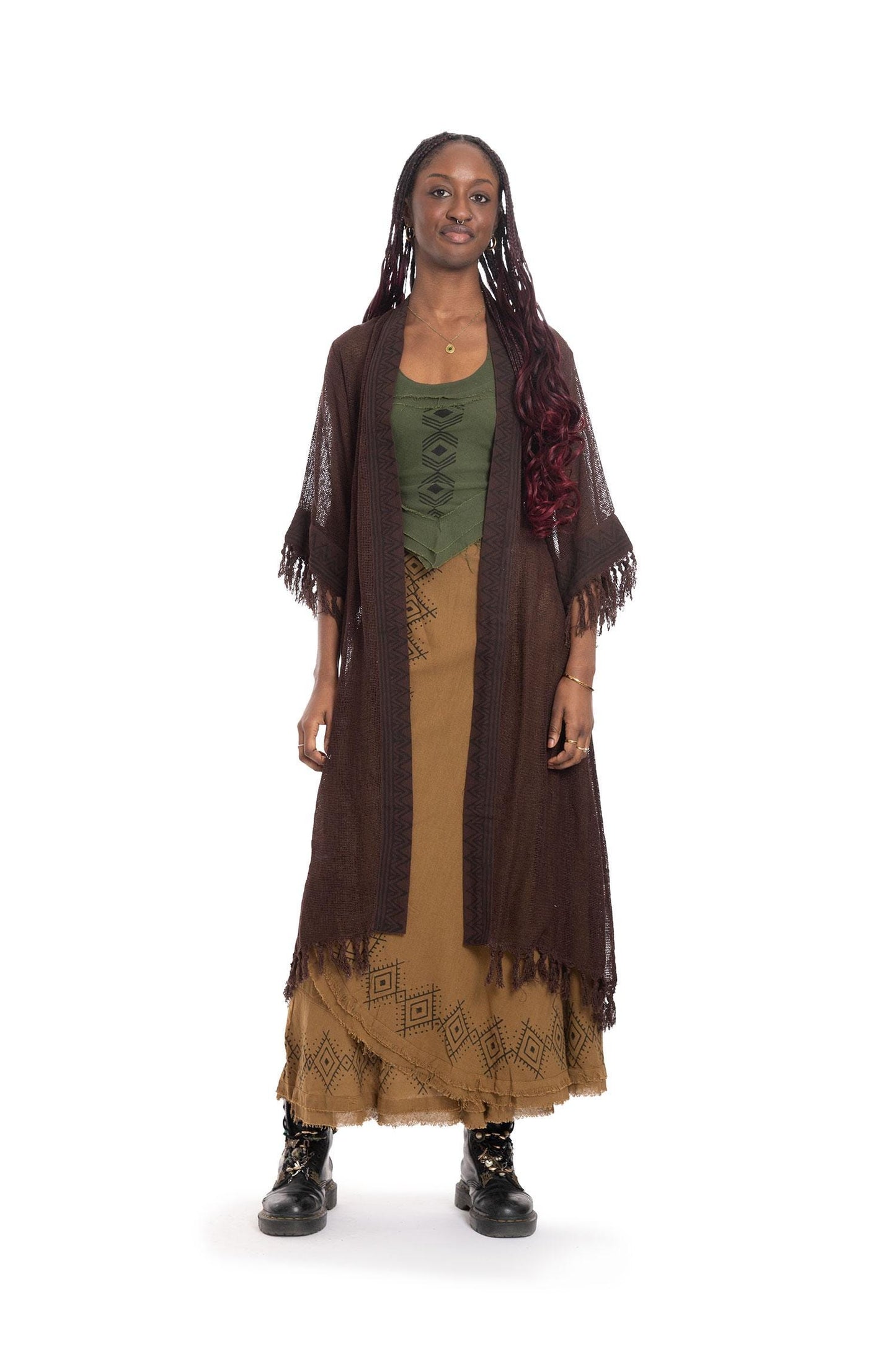 Sheer Hand Block Print Tribal Hippy Beach Kimono in Black for Boho Gothic Woman