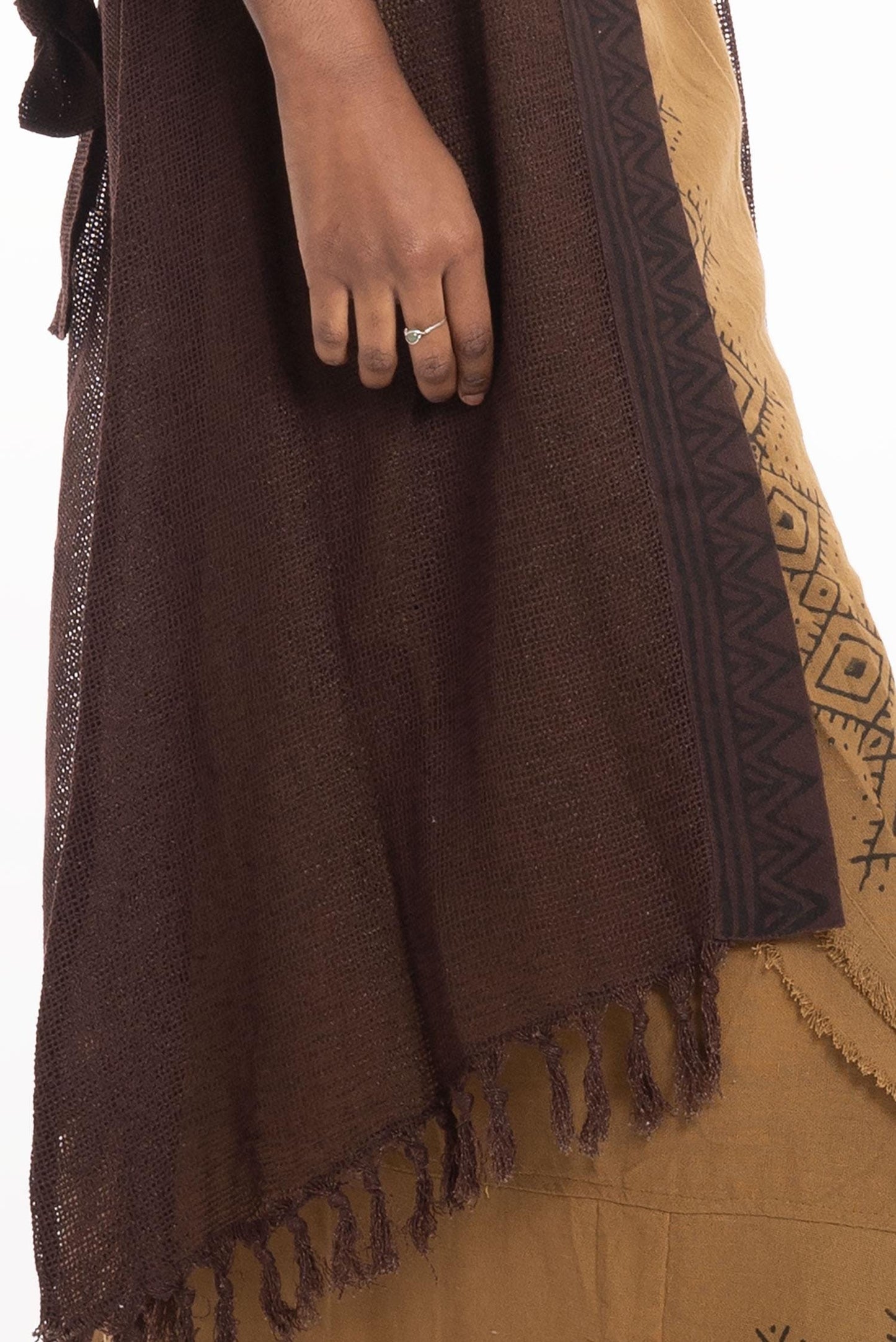 Sheer Hand Block Print Tribal Hippy Beach Kimono in Black for Boho Gothic Woman
