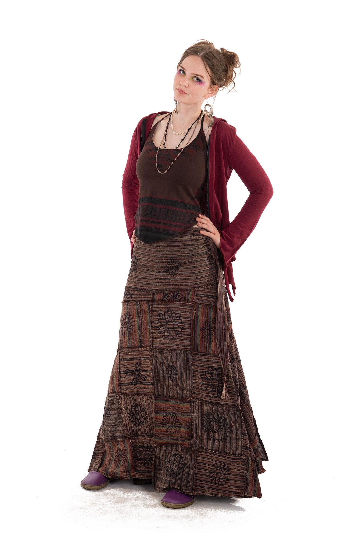Long Earthy Patchwork Skirt