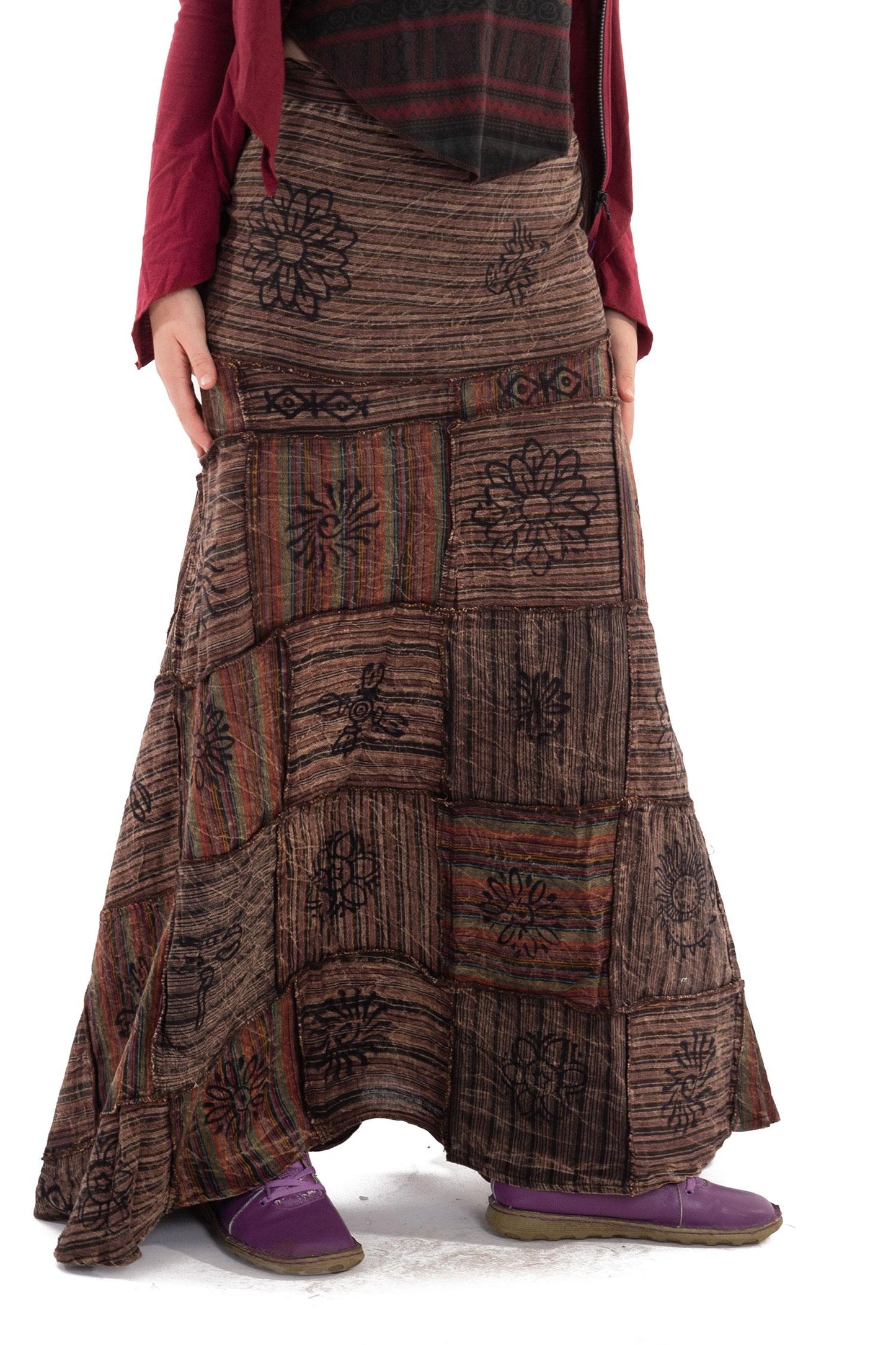 Long Earthy Patchwork Skirt