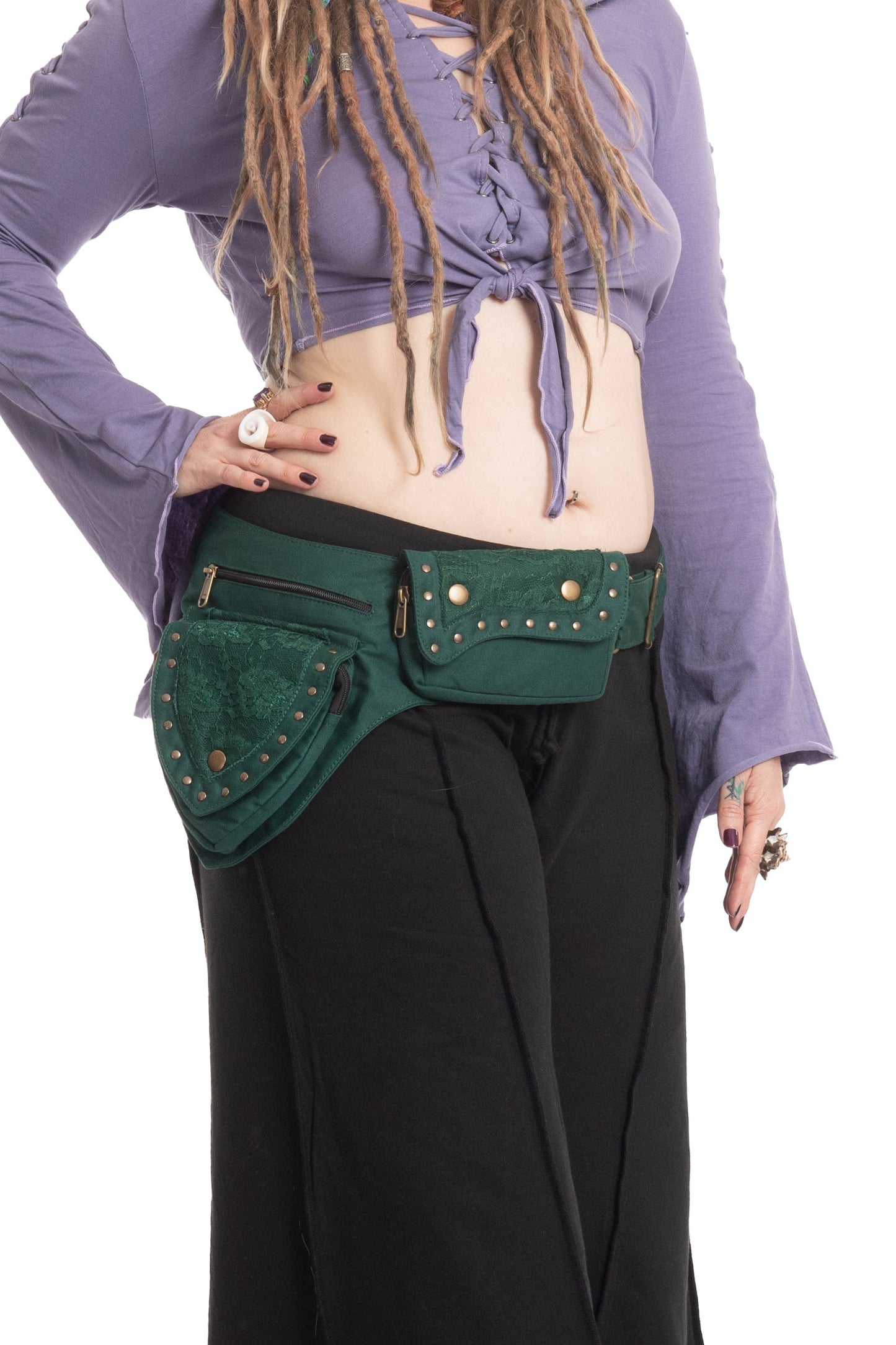 Sturdy Festival Pocket Belt with Lace and Studs