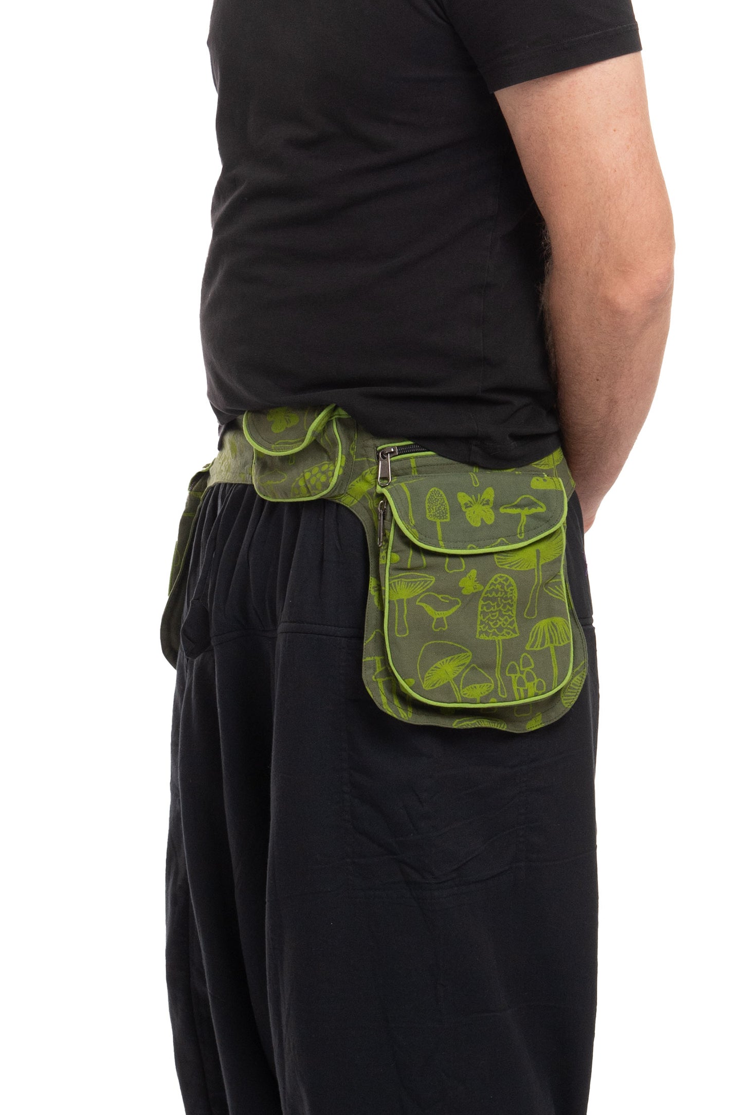Mushroom Print Unisex Pocket Belt, Hippy Festival Clothing, Festival Utility Bag