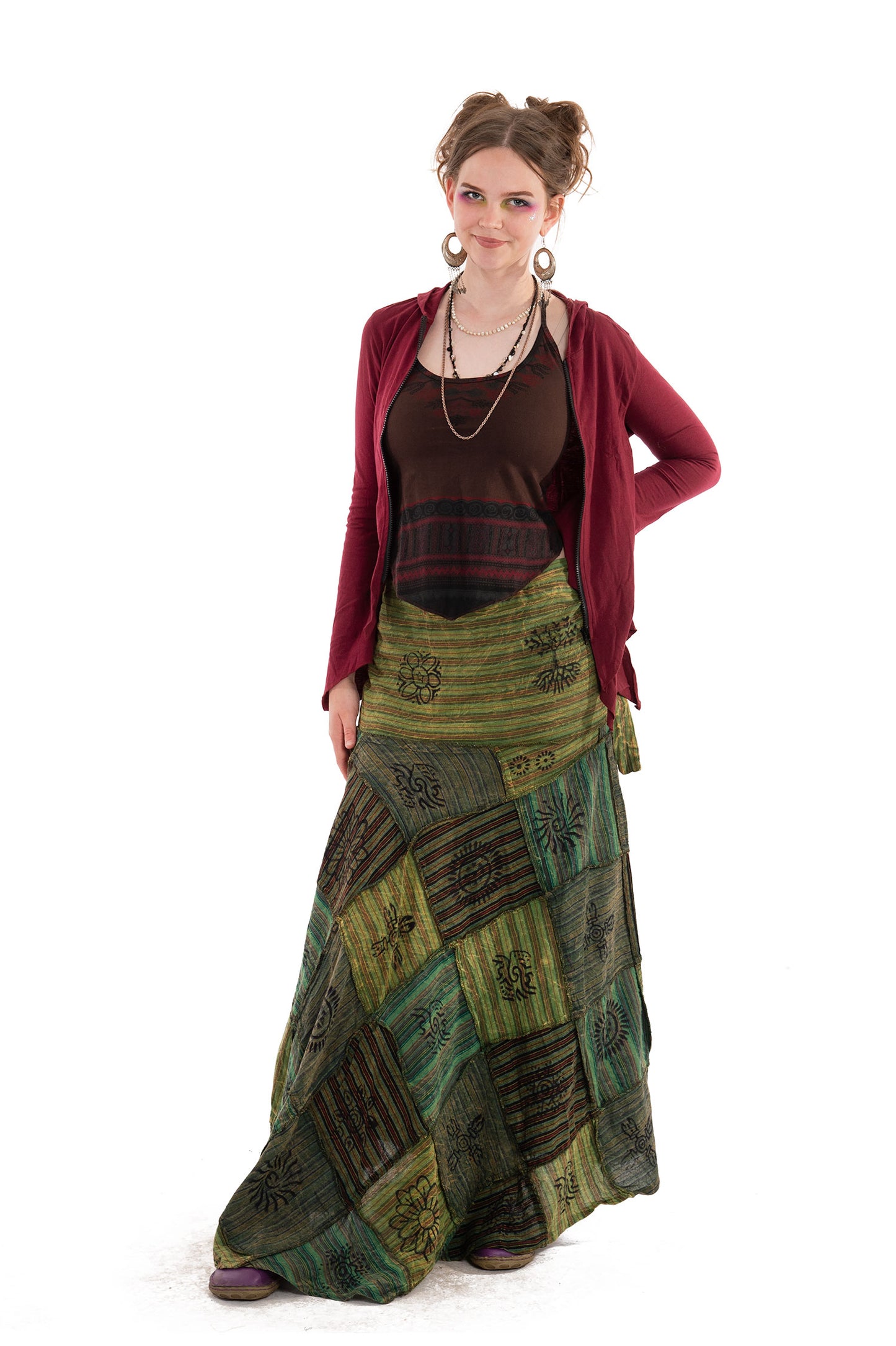 Long Earthy Patchwork Skirt